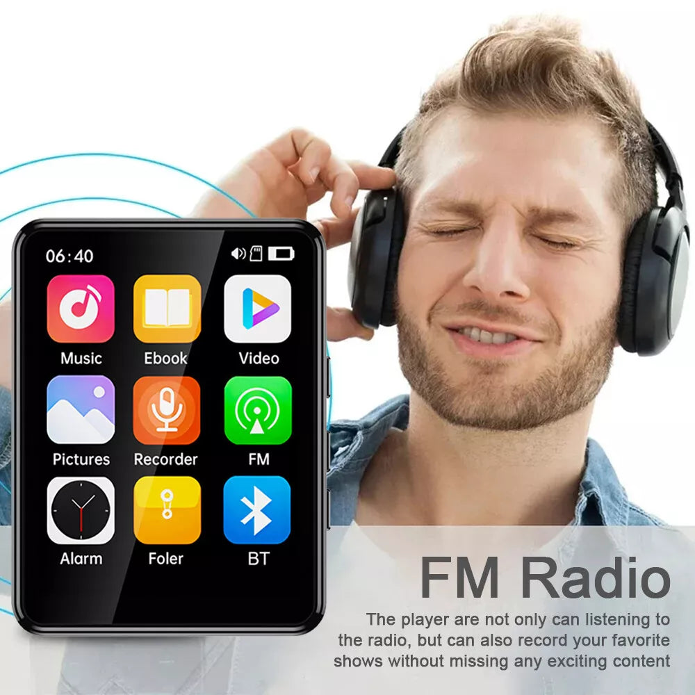 MP3 Player Bluetooth 5.3 32GB Mp3 Music Player with 2.4 Touch Screen Portable Digital Audio Player with HD Speaker FM Radio Sports Music Player Recording Support up 128GB Black