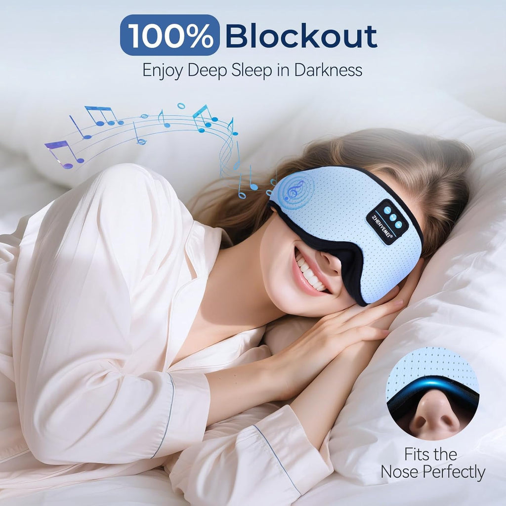 MUSICOZY White Noise Sleep Mask Headphones with 16 Soothing Sounds Bluetooth Sleep Mask 3D Wireless Music Sleeping Headphones for Side Sleeper Wireless Music Eye Mask with Timer Gifts for Men Women