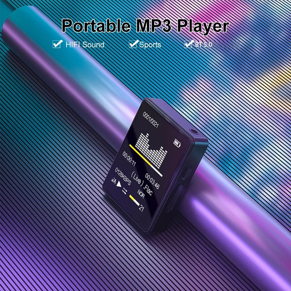 32GB MP3 Player Mini Digital Walkmen Portable MP4 Bluetooth Stereo Speaker HiFi Music Player Multifunction MP3 with Recording E-Book Alarm Clock Video Photo Supports up to 128GB Running Walking