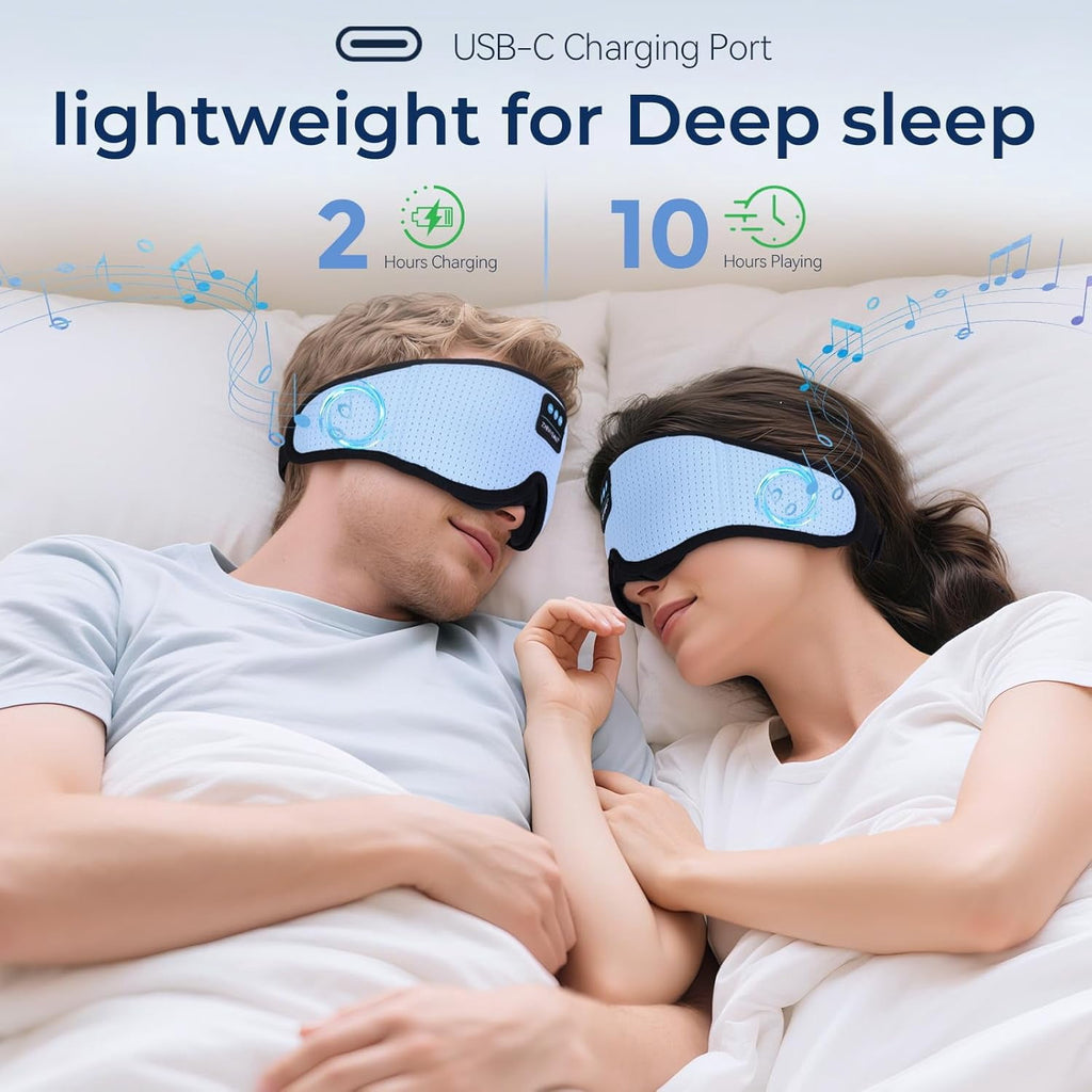 MUSICOZY White Noise Sleep Mask Headphones with 16 Soothing Sounds Bluetooth Sleep Mask 3D Wireless Music Sleeping Headphones for Side Sleeper Wireless Music Eye Mask with Timer Gifts for Men Women