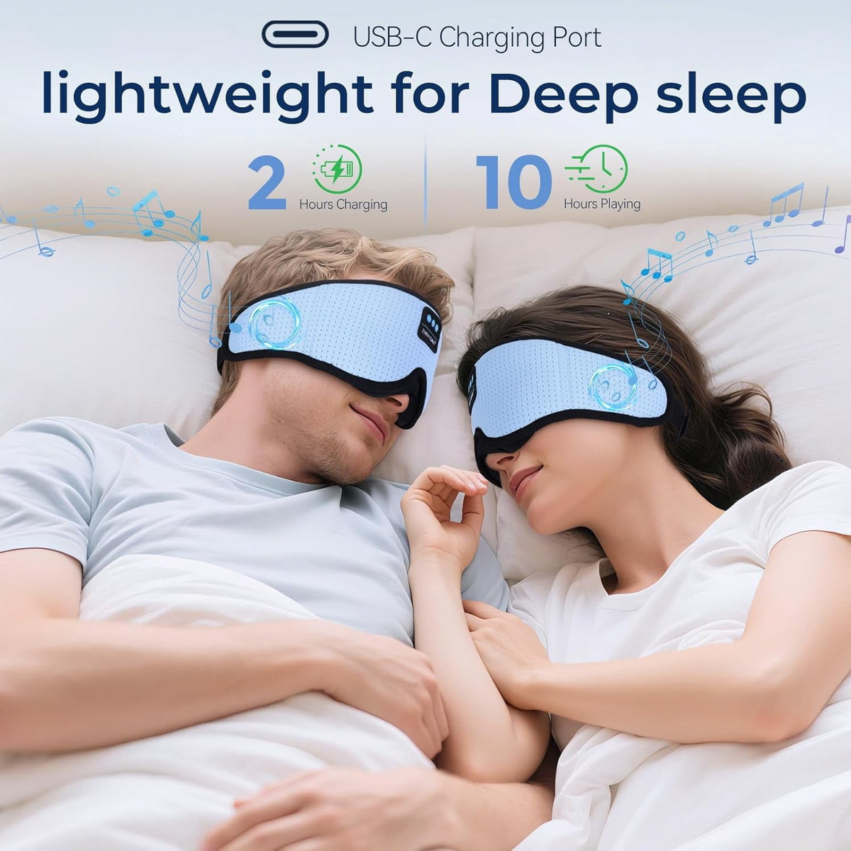 MUSICOZY White Noise Sleep Mask Headphones with 16 Soothing Sounds Bluetooth Sleep Mask 3D Wireless Music Sleeping Headphones for Side Sleeper Wireless Music Eye Mask with Timer Gifts for Men Women