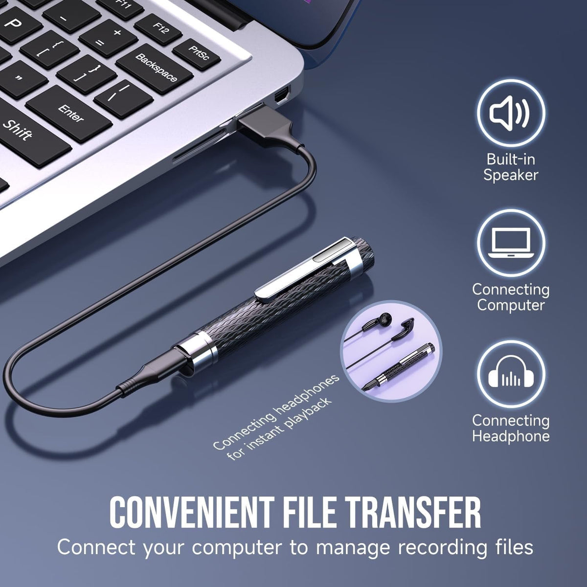 MUSICOZY 64GB Digital Voice Recorder Portable Audio Recorder Voice Activated Recorder with AI-Intelligent Noise Reduction Clear Audio Recording Device for Studying Lectures Meetings Work Interviews