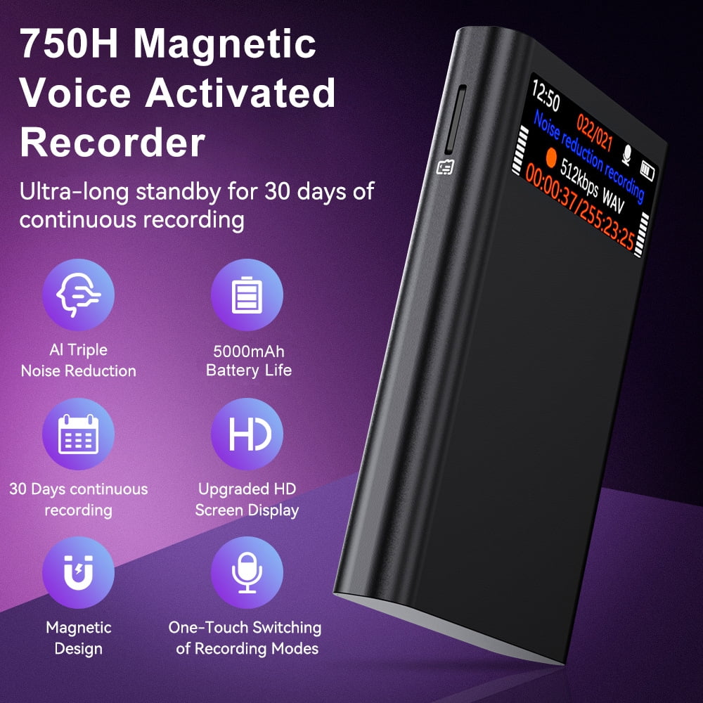 Magnetic Voice Activated Recorder With Screen- (8500 Hours) Voice Recorder with DSP 4.0-AI Noise Cancellation-32GB Portable Recording Device Voice Recorder with Playback for Work Meetings Lectures