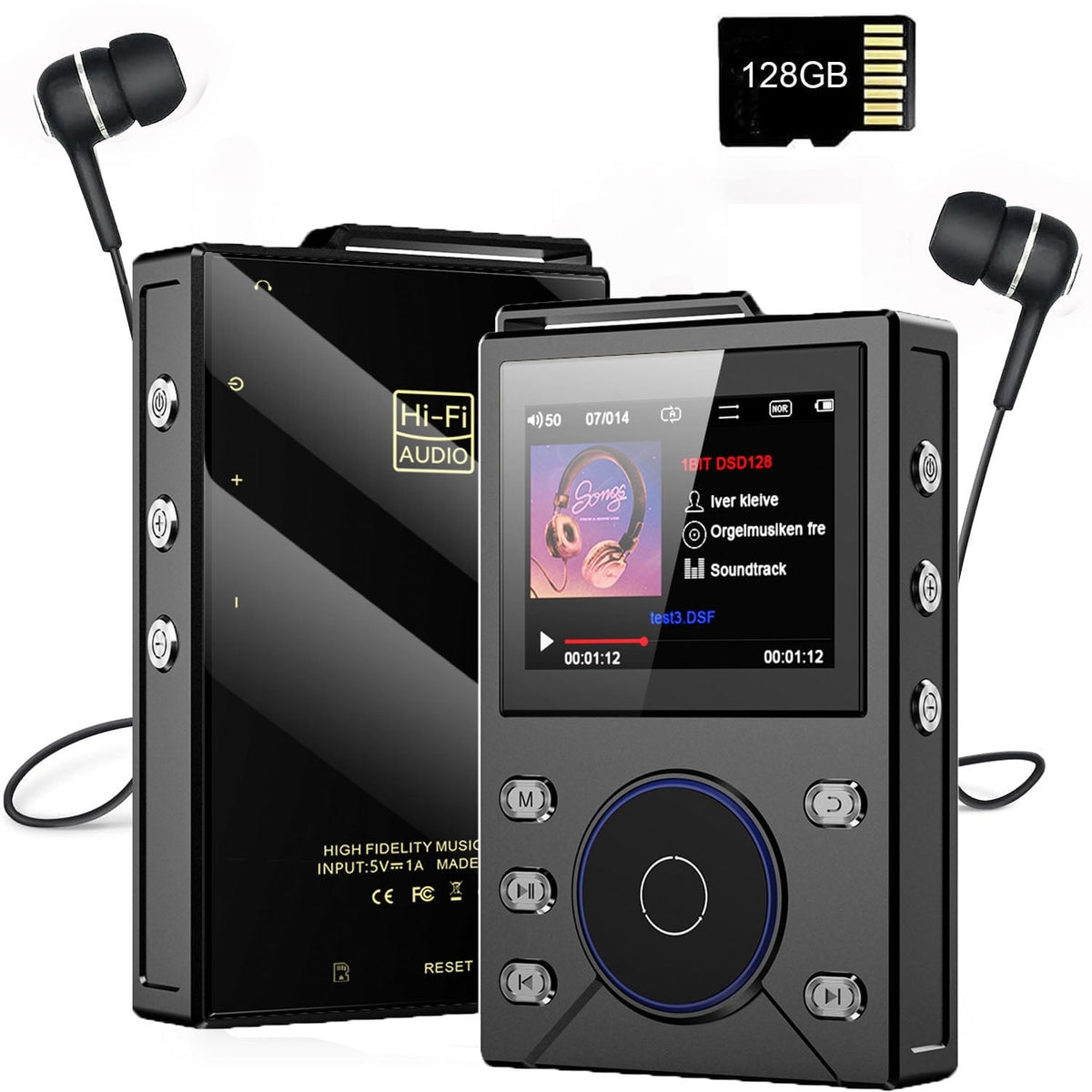 144GB HiFi MP3 Player with Bluetooth5.4 Lossless DSD High Resolution Digital Audio Music Player with FM Radio Recording Portable Audio Player with Built-in 16GB+128GB TF Card for Music Enthusiasts