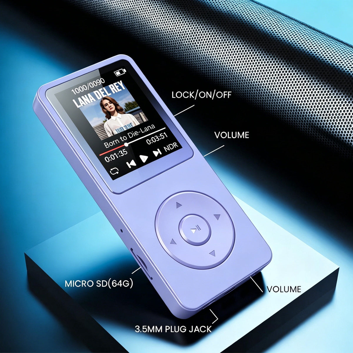 MUSICOZY MP3 Player with Bluetooth and 64GB Hi-Fi Music Player with Built-in Speaker Earphones Voice-Activated Recording MP3 Players with FM/E-Book/Video Supports up to 128GB for Kids Running Walking