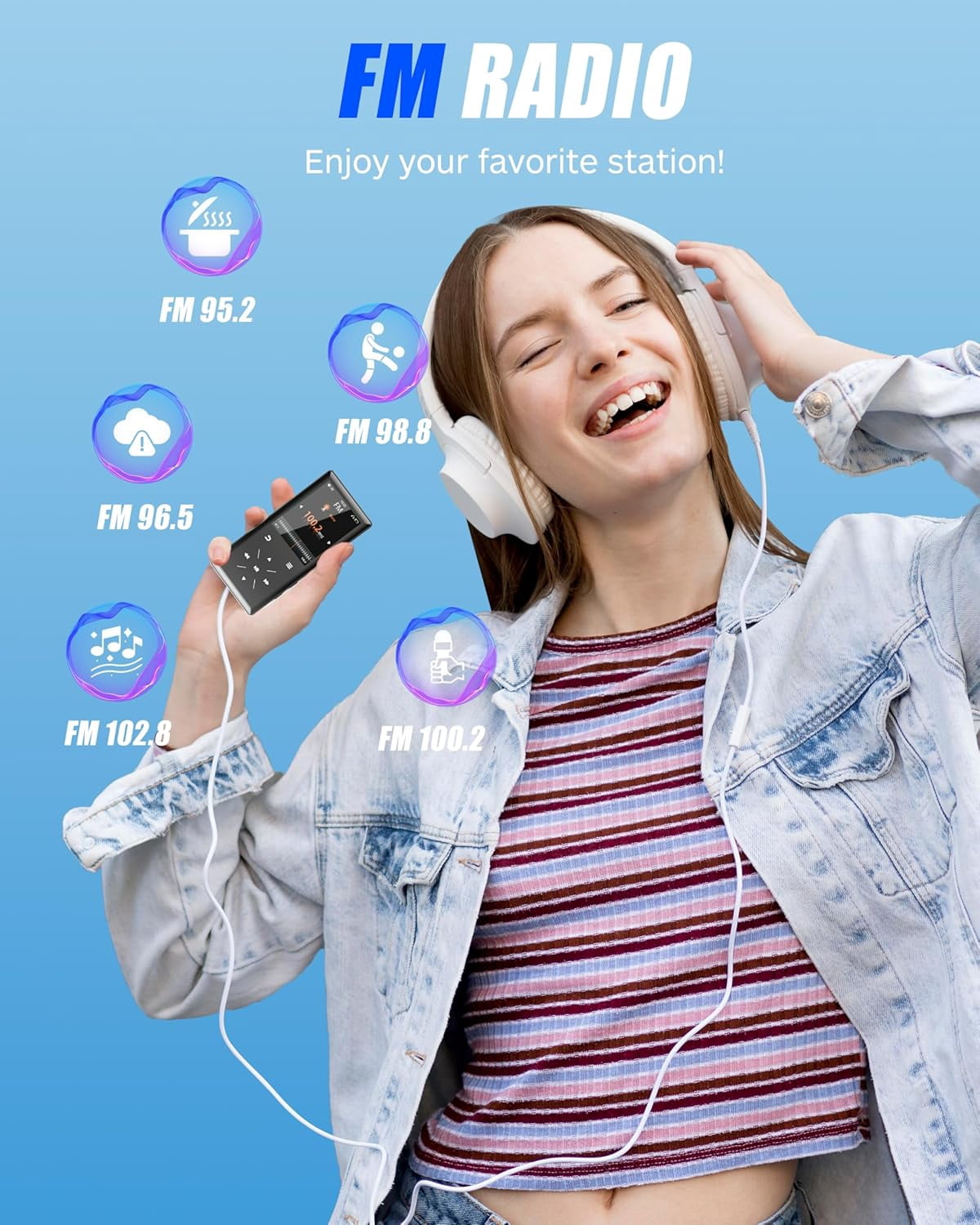 128GB Bluetooth MP3 Player - 2.4 Screen Portable HiFi Mp3 MP4 Player with Built-in Speaker Walkmen Music Player with Voice Recorder FM Radio Touch Buttons Study Player Support up to 256GB SD Card