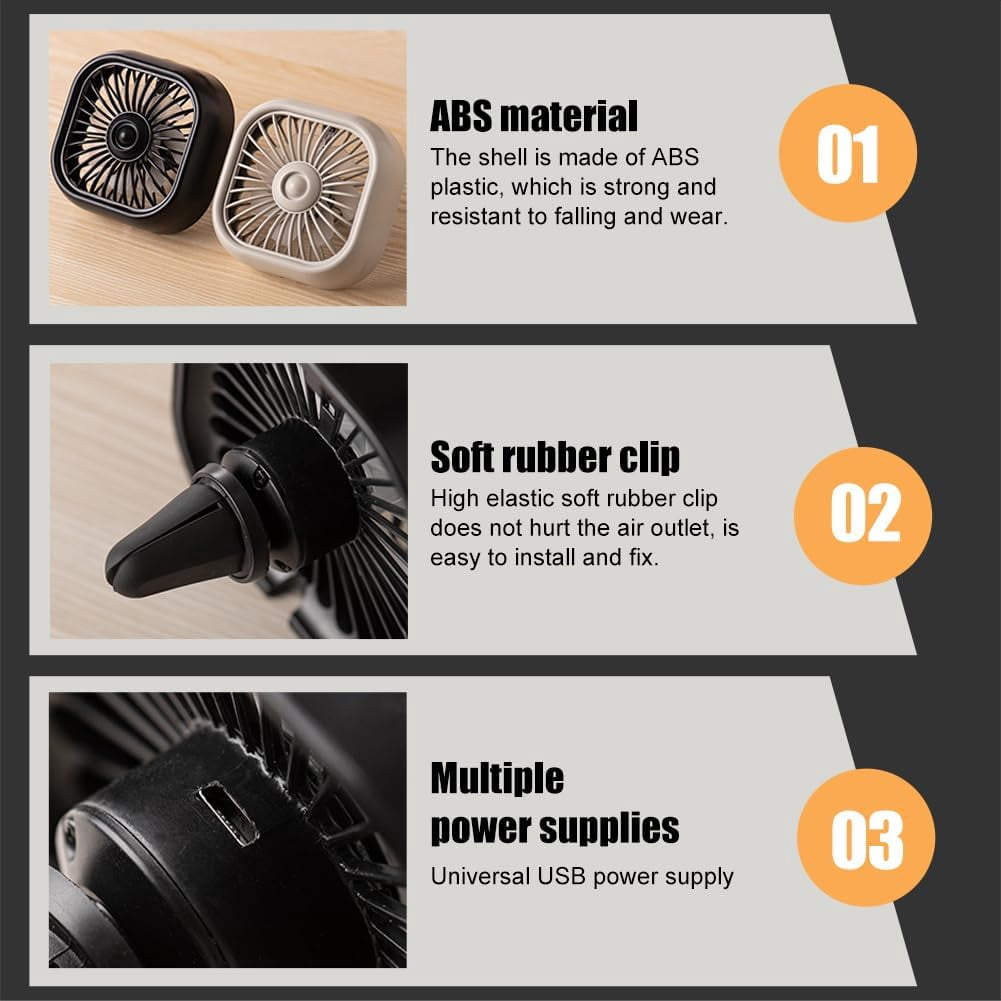 MUSICOZY 2 Pcs Car Cooling Fan Portable USB Cooler Clip Fan for Car Air Outlet Powerful 3 Speed with Color Changing Light Quiet 360 Degree Rotatable Air Circulation Fan for Vehicle Van Truck SUV RV