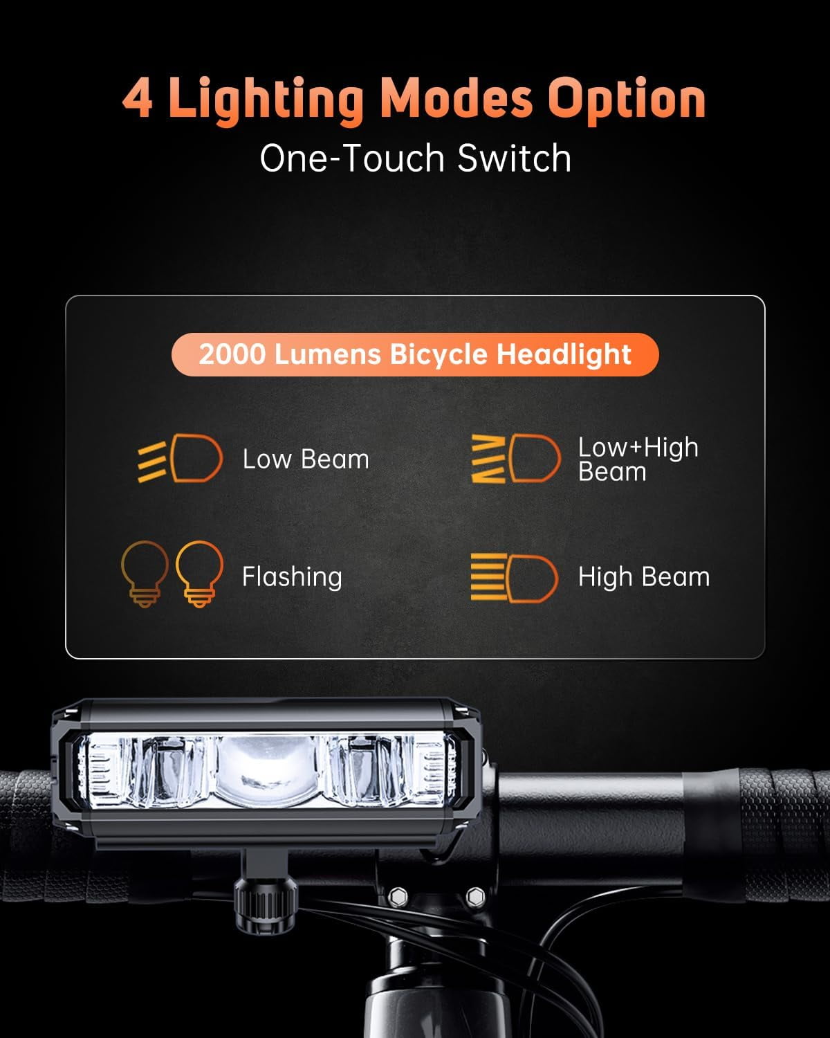 Super Bright Bike Light for Night Riding 2600 Lumen Bright LED Bicycle Light High Beam Low Beam USB Waterproof Rechargeable Bike Headlight and Taillight Set for Mountain MTB Off-Road Cycling