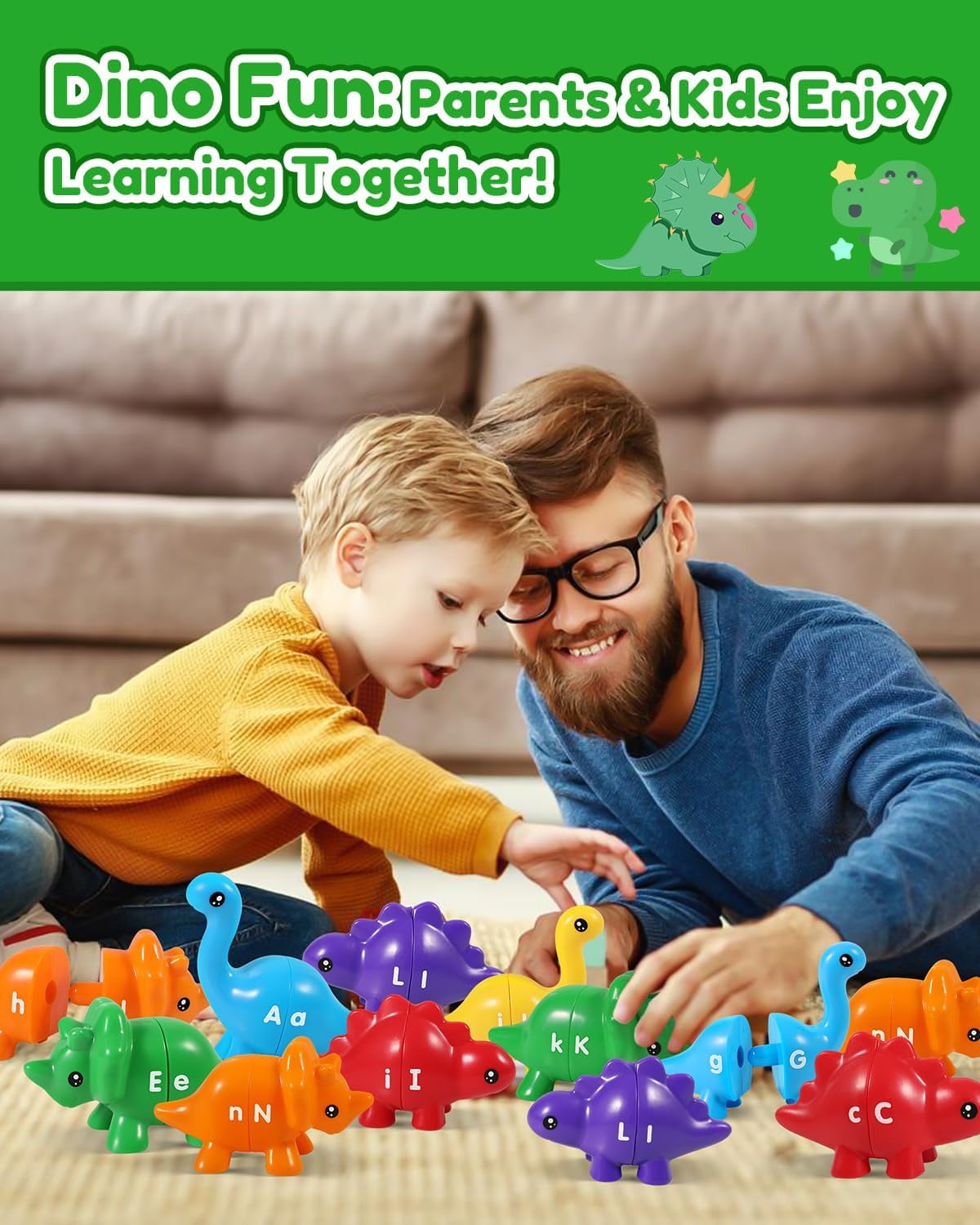 52PCS Baby Learning Toy for 2-5 Matching Letters Dinosaur Toy Montessori ABC Matching Letters Dino Toys Gifts for Toddlers Educational Fine Motor Preschool Learning Toys for 2 3 4 Year Old Boys Girls