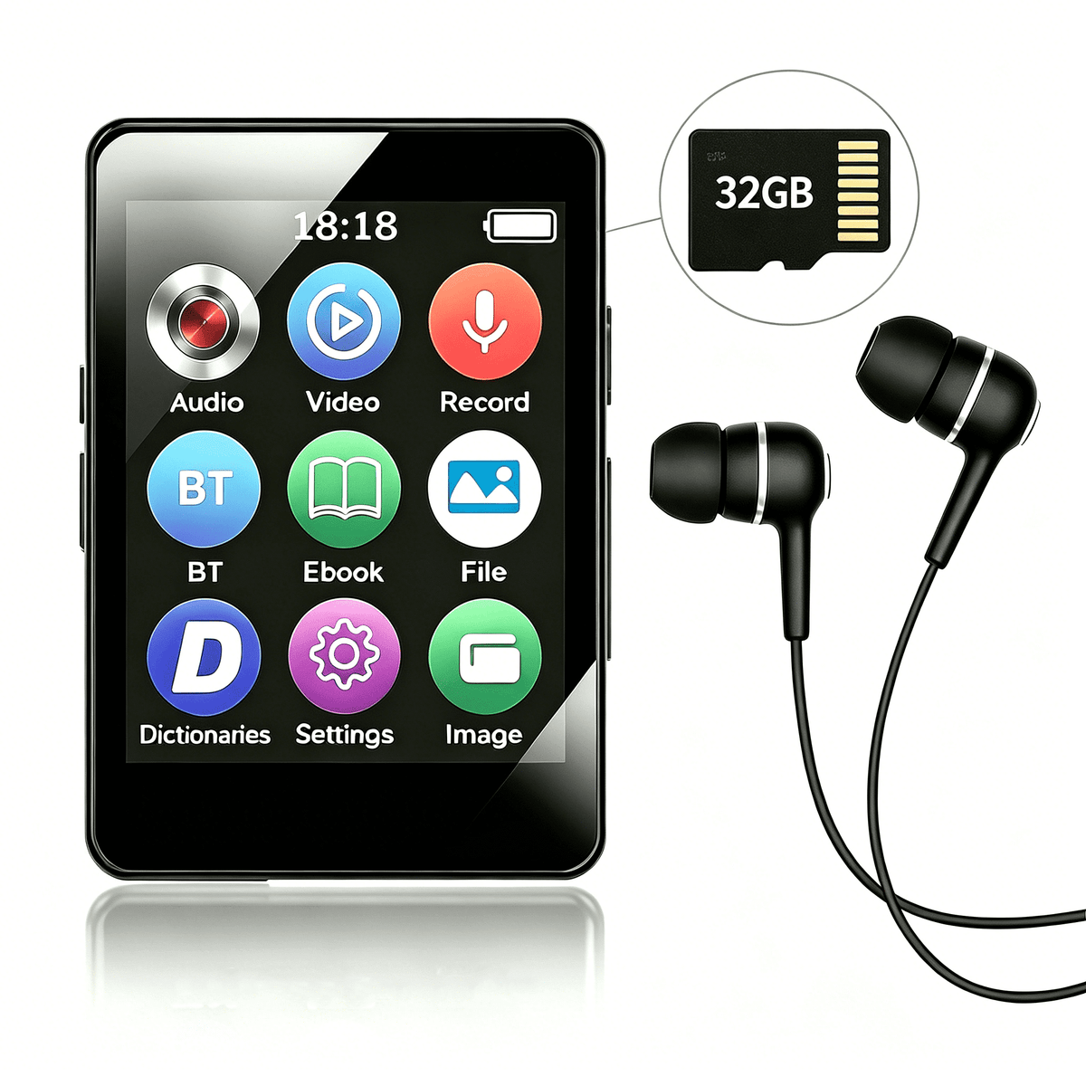 32GB MP3 Player Mini Digital Walkmen Portable MP4 Bluetooth Stereo Speaker HiFi Music Player Multifunction MP3 with Recording E-Book Alarm Clock Video Photo Supports up to 128GB Running Walking