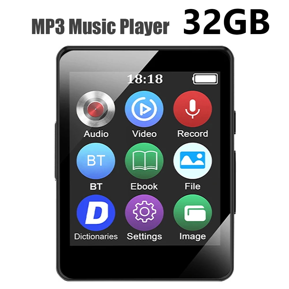 32GB MP3 Player Mini Digital Walkmen Portable MP4 Bluetooth Stereo Speaker HiFi Music Player Multifunction MP3 with Recording E-Book Alarm Clock Video Photo Supports up to 128GB Running Walking