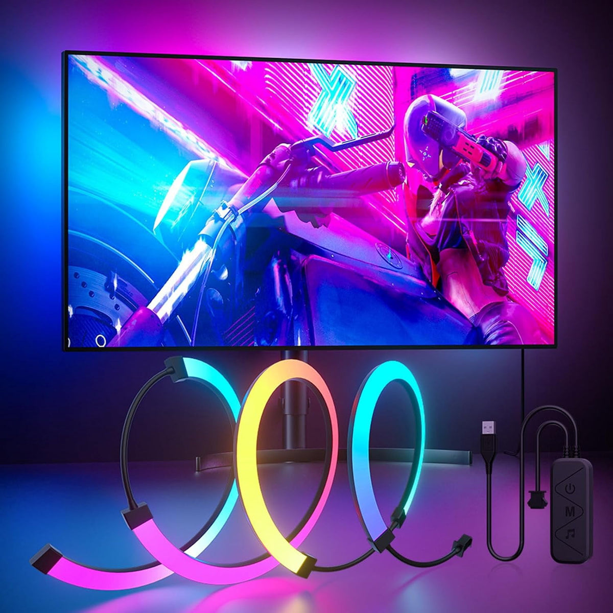 MUSICOZY LED Monitor Backlights for PC & Mac RGB Phantom Strip Lights that Sync with Screen Color or Music Computer Light Bar Behind Monitor LEDs for Desk Gaming USB Port Software Control 24 inch