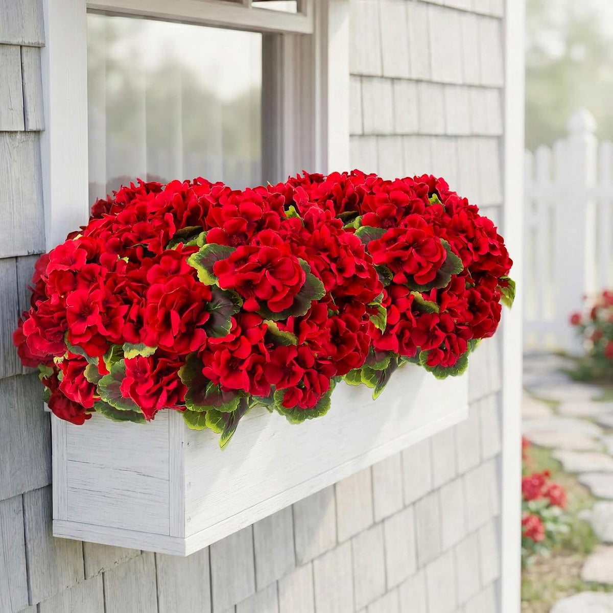 XEAZON Artificial Fake Flowers for Outdoors Decoration 6 Bundles Silk Geraniums Flower UV Resistant Look Real Faux Plants for Spring Summer Garden Porch Patio Window Box Balcony Planters Home Decor