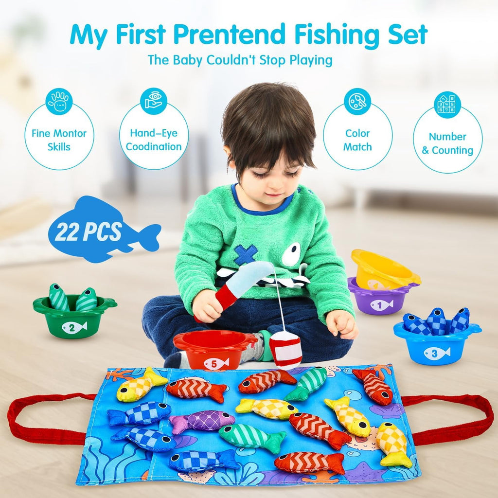 Toys for 1 Year Old Girl Boy Montessori Baby Toys 12-18 Months Cloth Fishing Game with Stacking Cups 1 Year Old Girl Boy Gifts Toddler Learning Toy 1 2 3 Year Old Baby Birthday Christmas Gifts