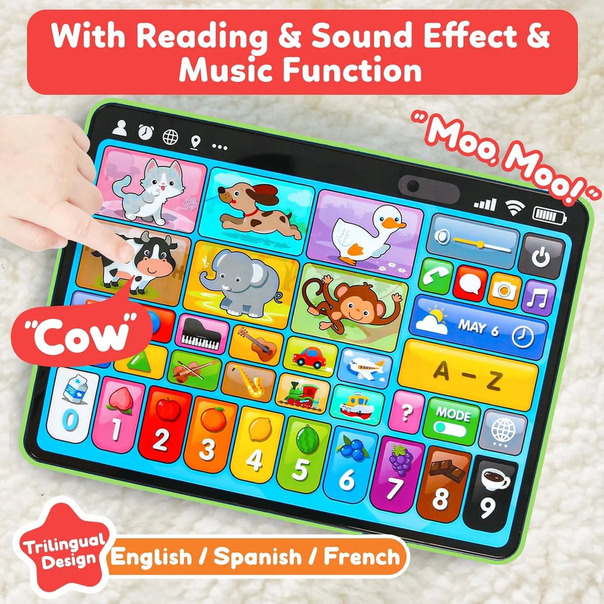 Learning Tablet for Toddlers 1-3 Trilingual Learning Toys–New Version Educational Toy with Sounds&Speech Therapy–Early Development Gifts for 1 Year Old Boys Girls Ages 12-18 Months to 2-3 Years Gift