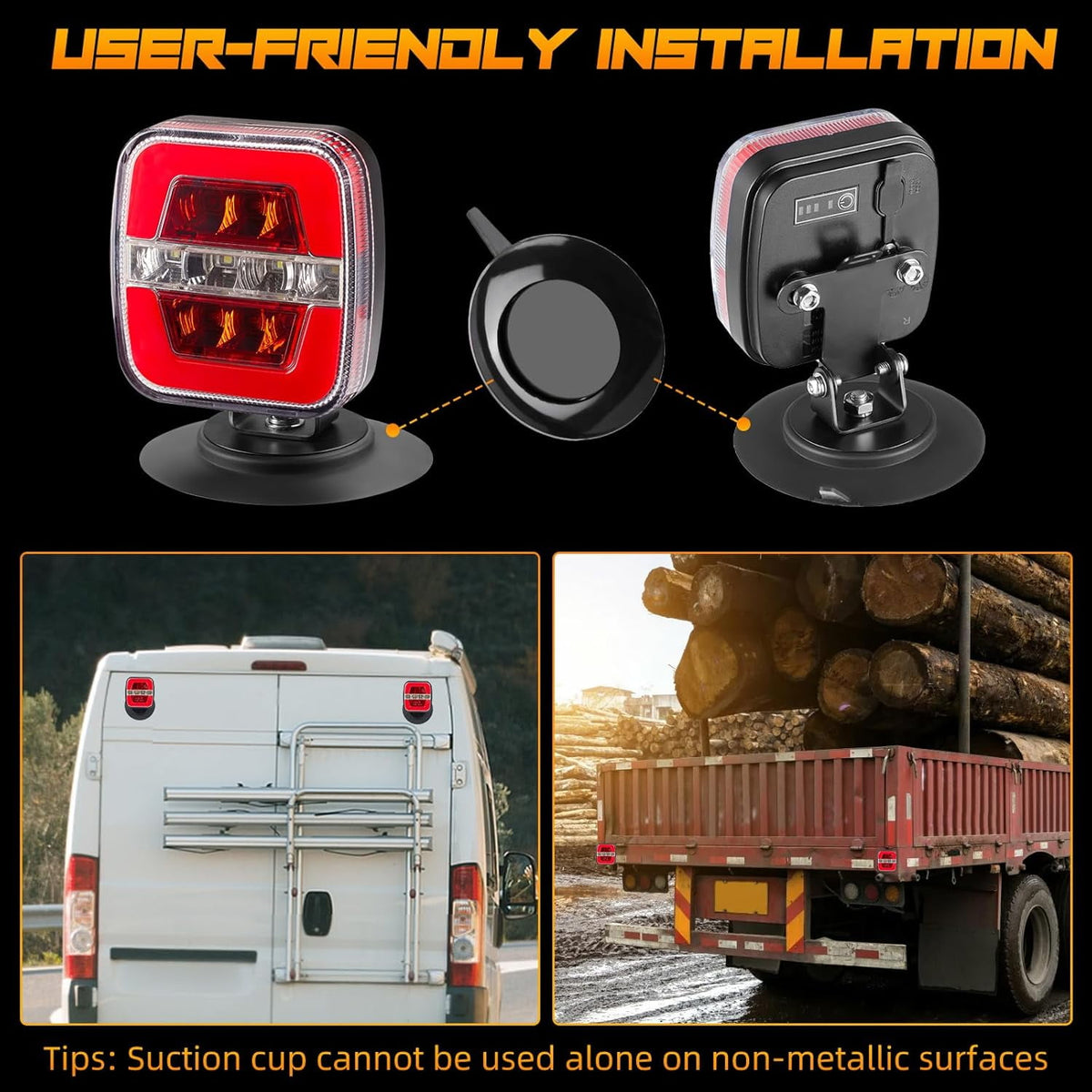 Wireless Trailer Lights-Magnetic Trailer Lights Adjustable Tow Light with Suction Cup Rechargeable Towing Tail Light Kit Brake Turn&Reverse Light Portable LED Towing Lights for Trucks Boat RV Camper