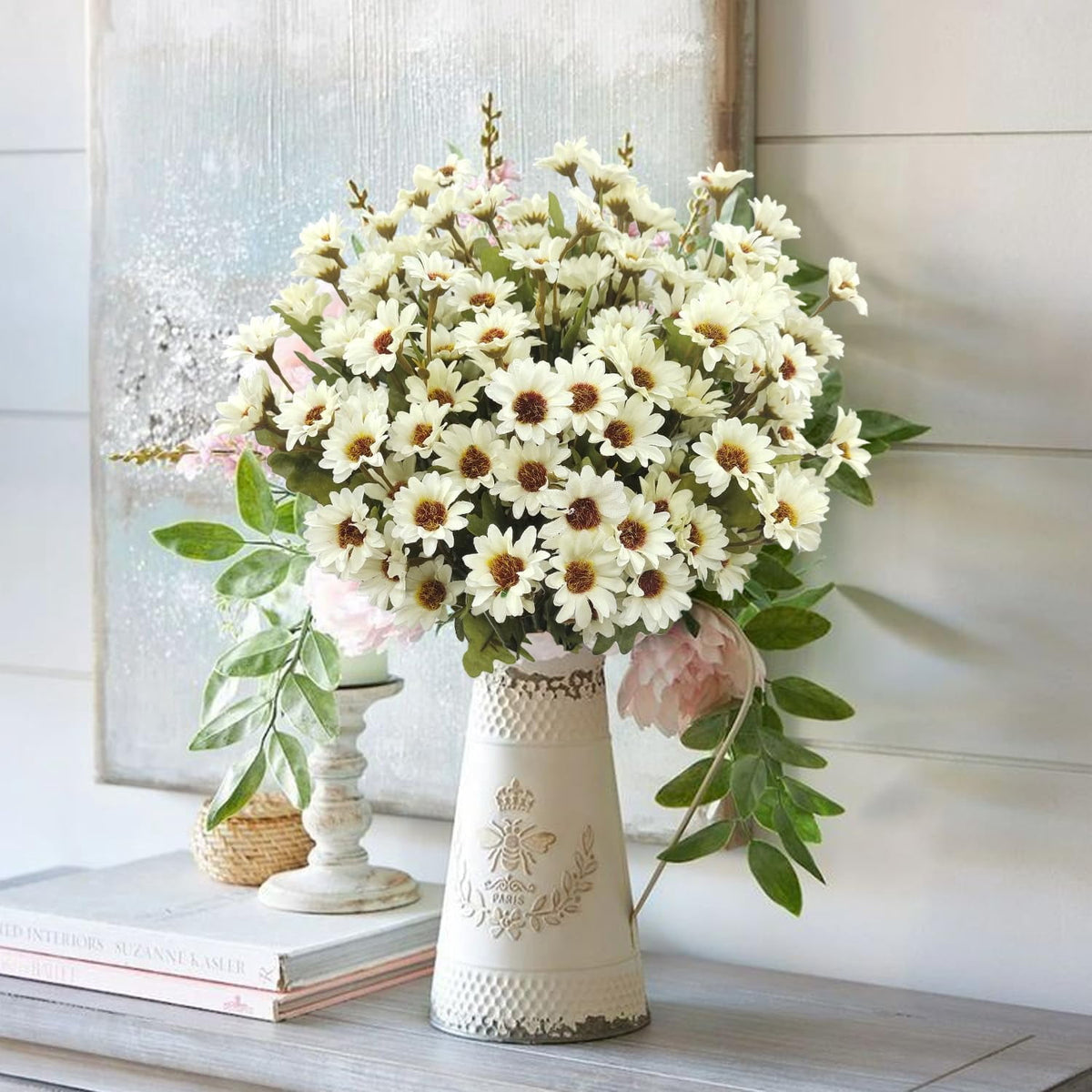 5-Pack Artificial Fall Flowers Fake Lifelike Mums for Outdoors UV Resistant Silk Daisy Floral Faux Mum Plants Fake Bushes for Year-Round Porch Garden Yard Porch Patio Decor Home Decor Indoor Outside