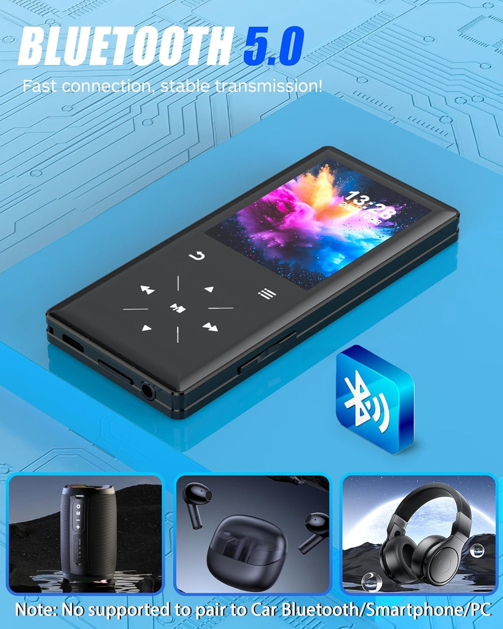 128GB Bluetooth MP3 Player - 2.4 Screen Portable HiFi Mp3 MP4 Player with Built-in Speaker Walkmen Music Player with Voice Recorder FM Radio Touch Buttons Study Player Support up to 256GB SD Card