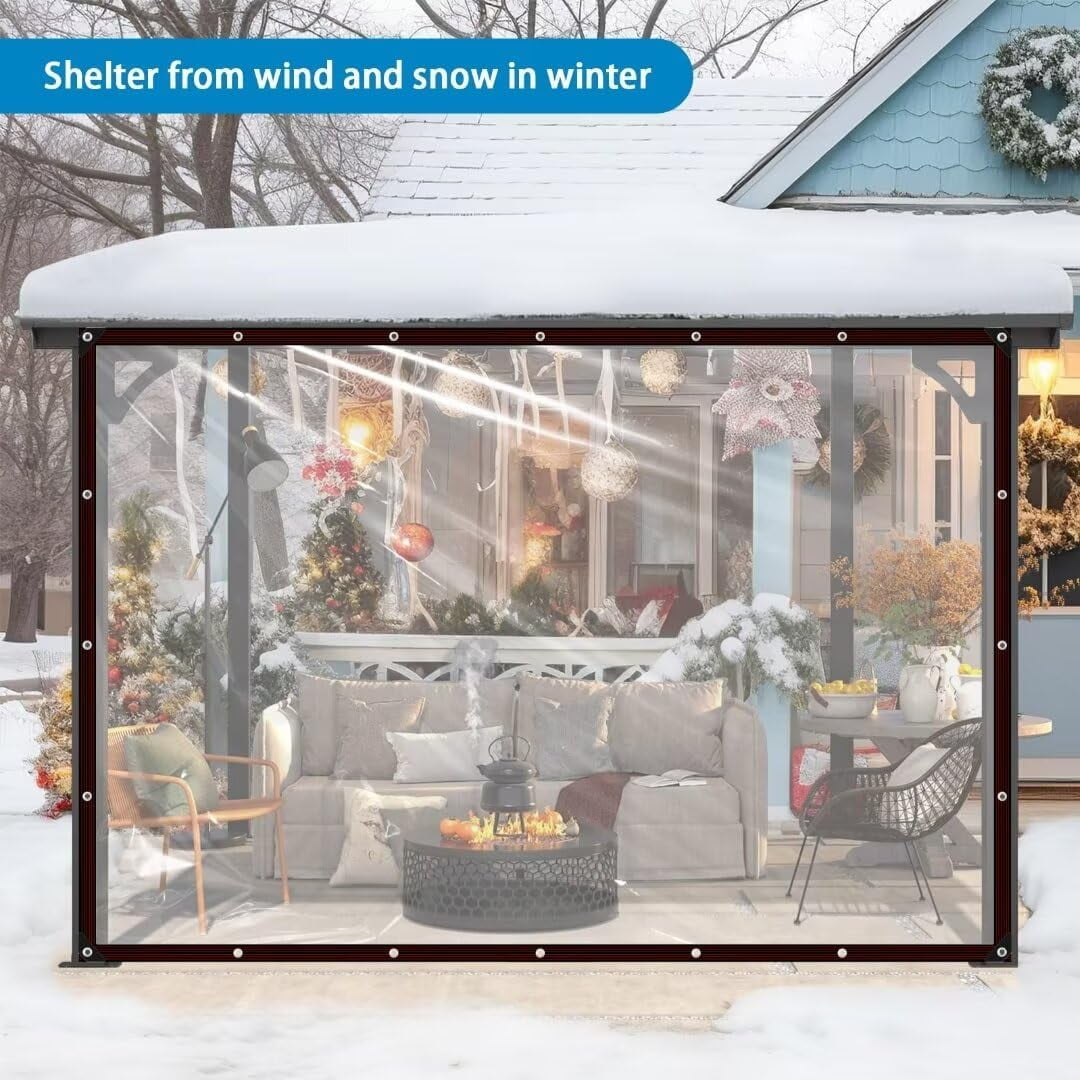 Clear Waterproof Tarps with Grommets 7x10FT with 1 Rolls Ropes Clear Vinyl Tarp Heavy Duty Anti Tear Outdoor Clear Plastic Tarp Clear PVC Covering for Patio Henhouse Porch Canopy Plant Garden Camping