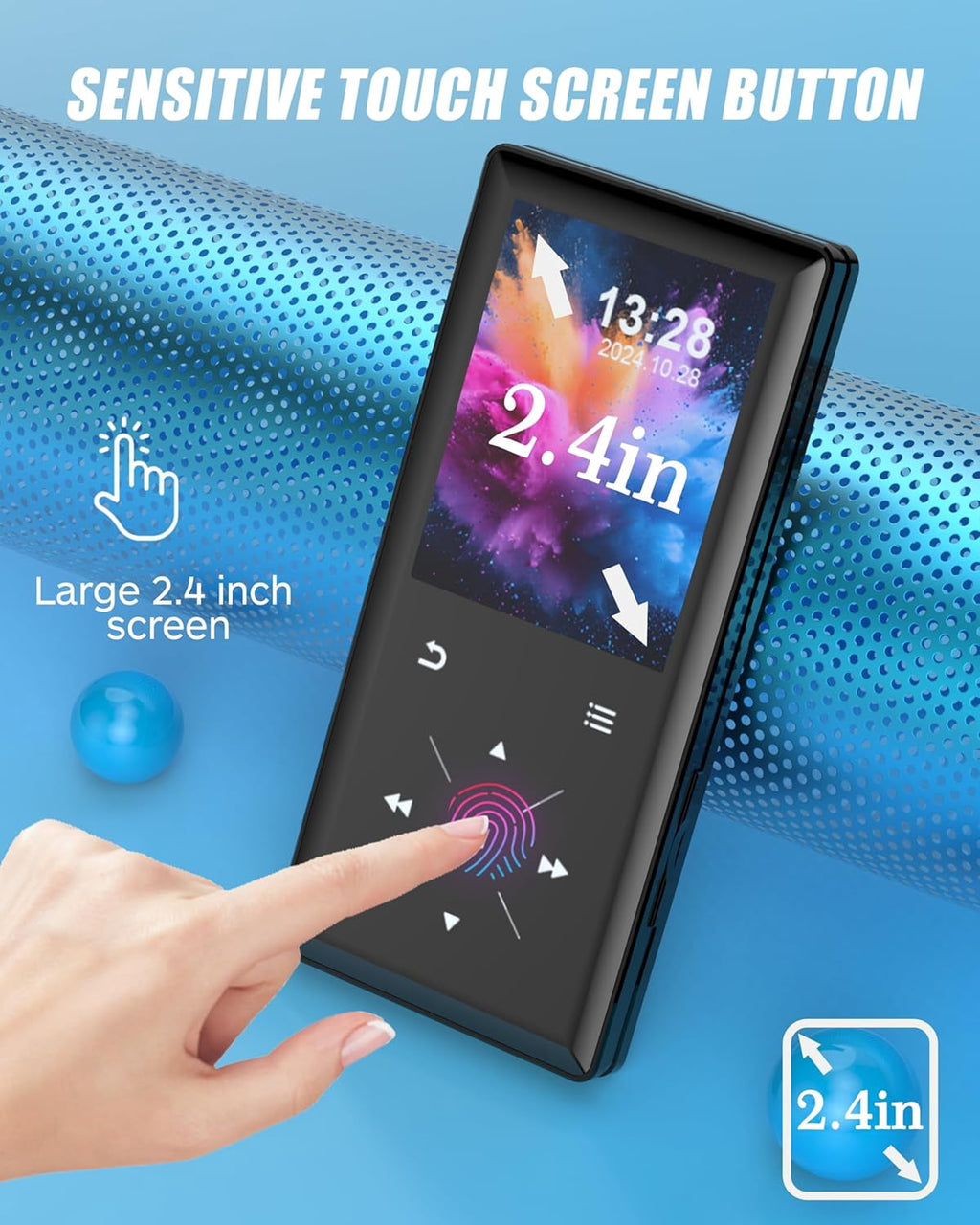 128GB Bluetooth MP3 Player - 2.4 Screen Portable HiFi Mp3 MP4 Player with Built-in Speaker Walkmen Music Player with Voice Recorder FM Radio Touch Buttons Study Player Support up to 256GB SD Card