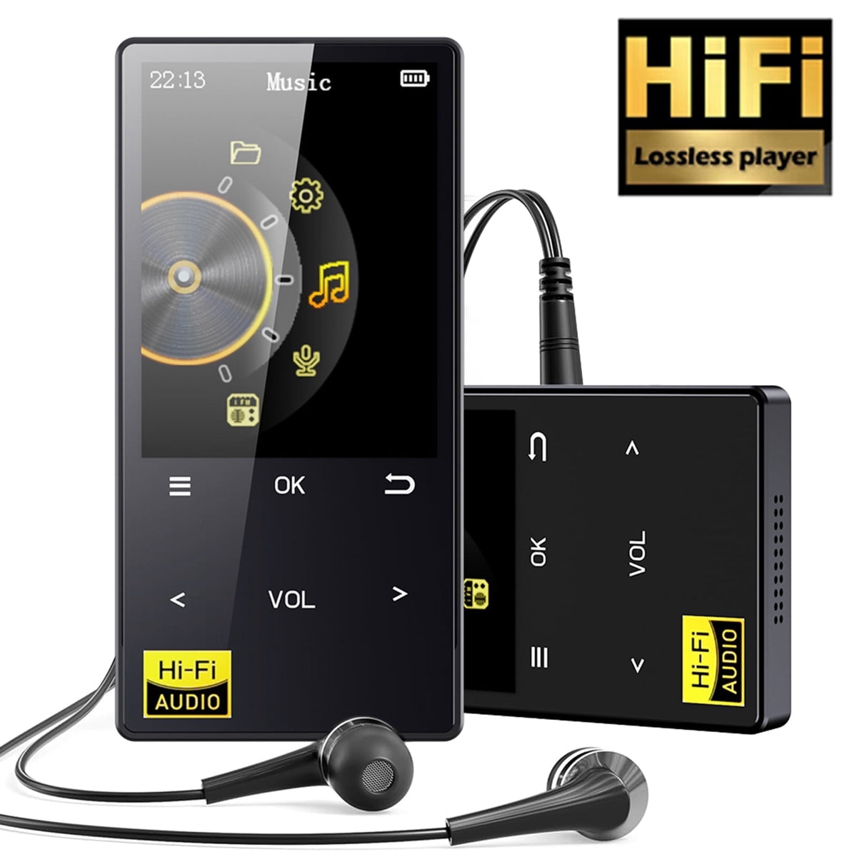64GB MP3 Player with Bluetooth 5.4 Portable Lossless HiFi Sound Music Player with HD Speaker Digital Audio Player E-Book/Recorder/FM Radio Touch Buttons Support up to 128GB for Running Walking