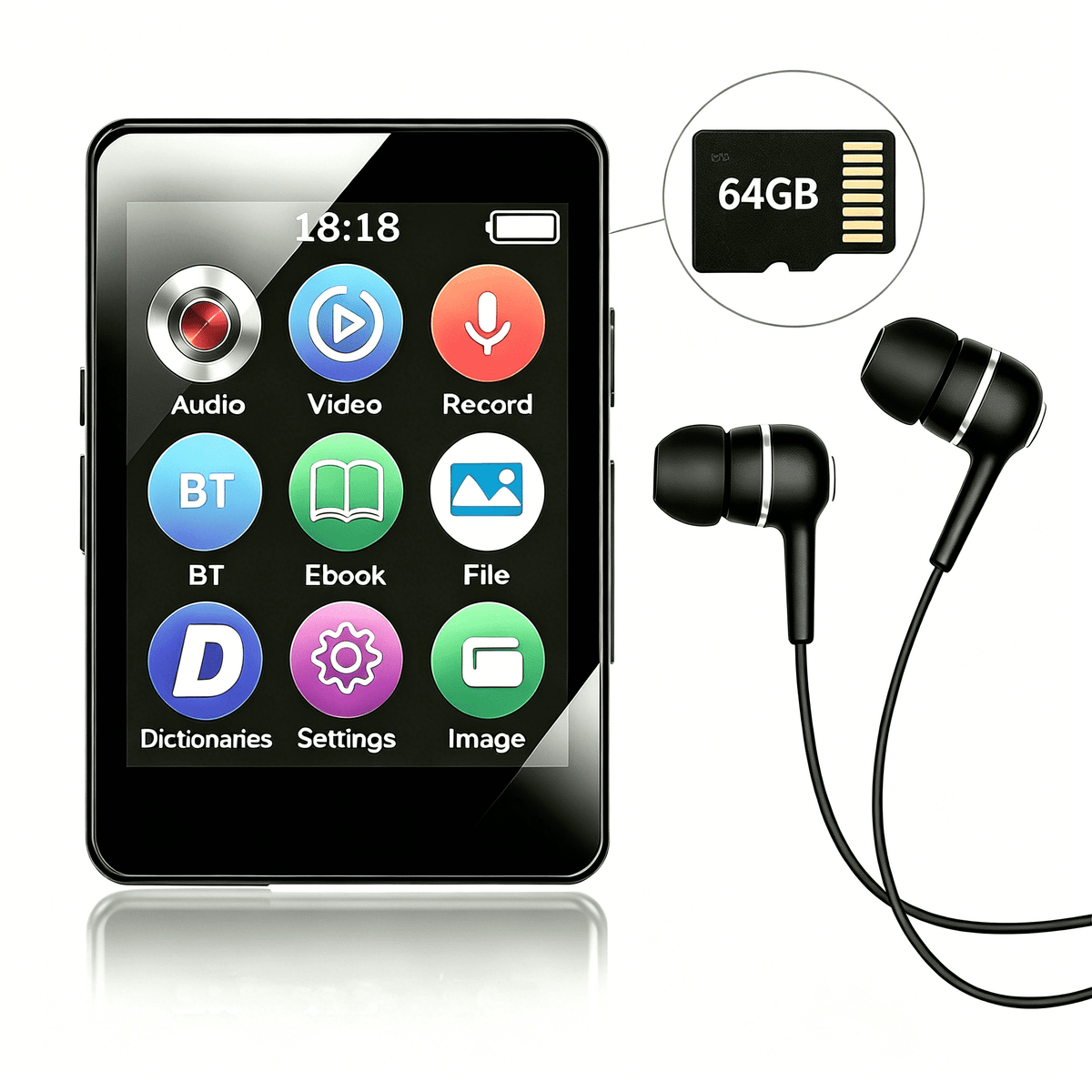64GB MP3 Player Mini Digital Walkmen Portable MP4 Bluetooth Stereo Speaker HiFi Music Player Multifunction MP3 with Recording E-Book Alarm Clock Video Photo Supports up to 128GB Running Walking