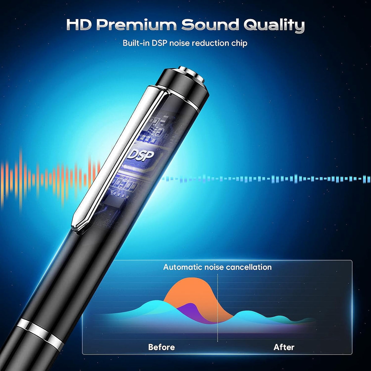 64GB Digital Voice Recorder Audio Recorder Pen with 25H Battery Life Playback & Voice Activation Recording Device Voice Activated Recorder with AI Noise Reduction for Lectures/Meetings/Interviews