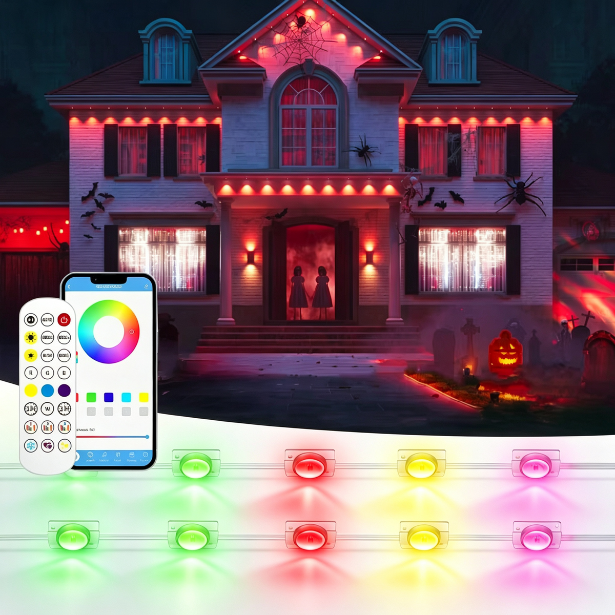 Permanent Christmas Outdoor Lights 98ft Smart RGBW Outdoor Eaves String Light with 36 LED Lights 16 Million Colors APP/Remote Control IP67 Waterproof Roof Lights for Halloween Christmas Party Decor