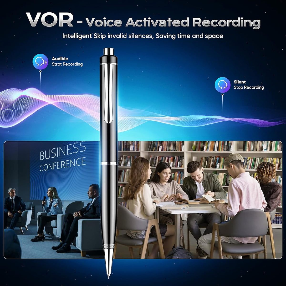 64GB Digital Voice Recorder Audio Recorder Pen with 25H Battery Life Playback & Voice Activation Recording Device Voice Activated Recorder with AI Noise Reduction for Lectures/Meetings/Interviews