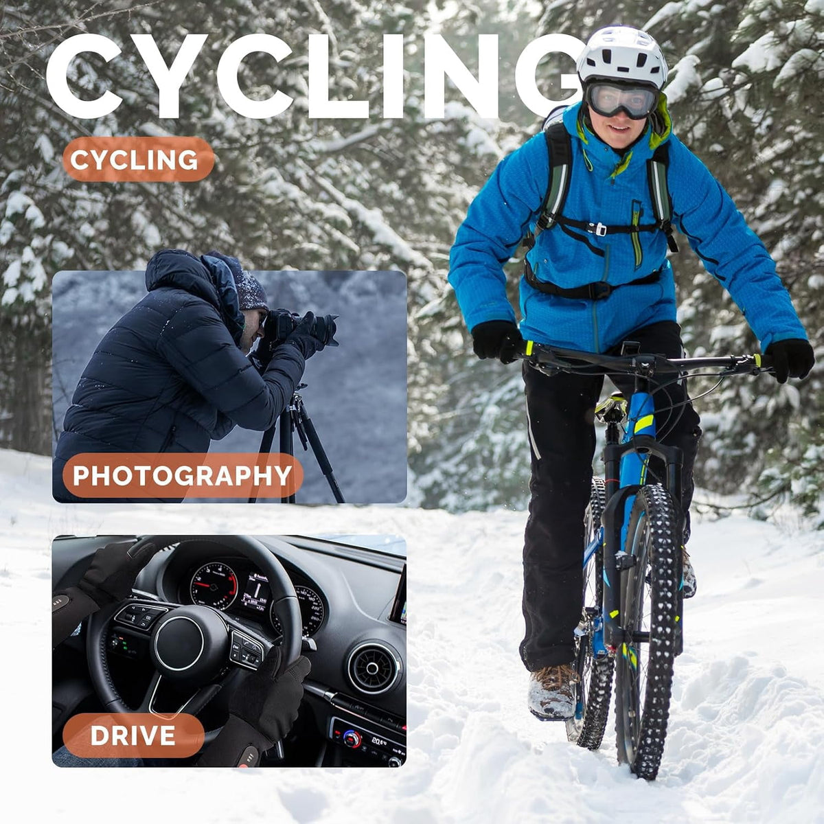 Rechargeable Heated Gloves Winter Sports Gloves 2200mAh 3 Levels Temperature Control 6 H Heating Thin Electric Heated Warm Gloves for Riding Ski Snowboarding Hiking Hunting Thin Gloves Hand Warmer（L）