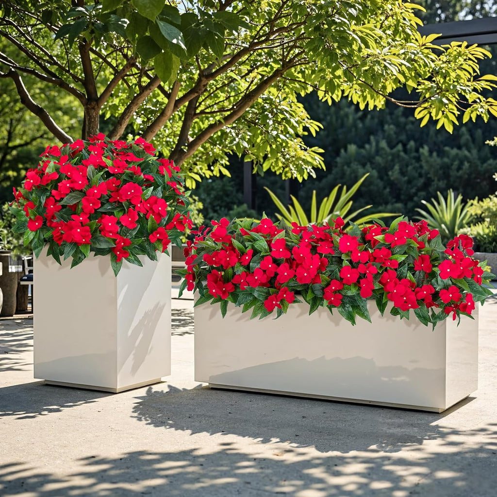 5 Pcs Artificial Flowers for Outdoors Silk Impatiens Flowers Bouquet Decorations Fake Faux Plants UV Resistant for Spring Summer Garden Porch Patio Window Box Balcony Planters Home Decor Red