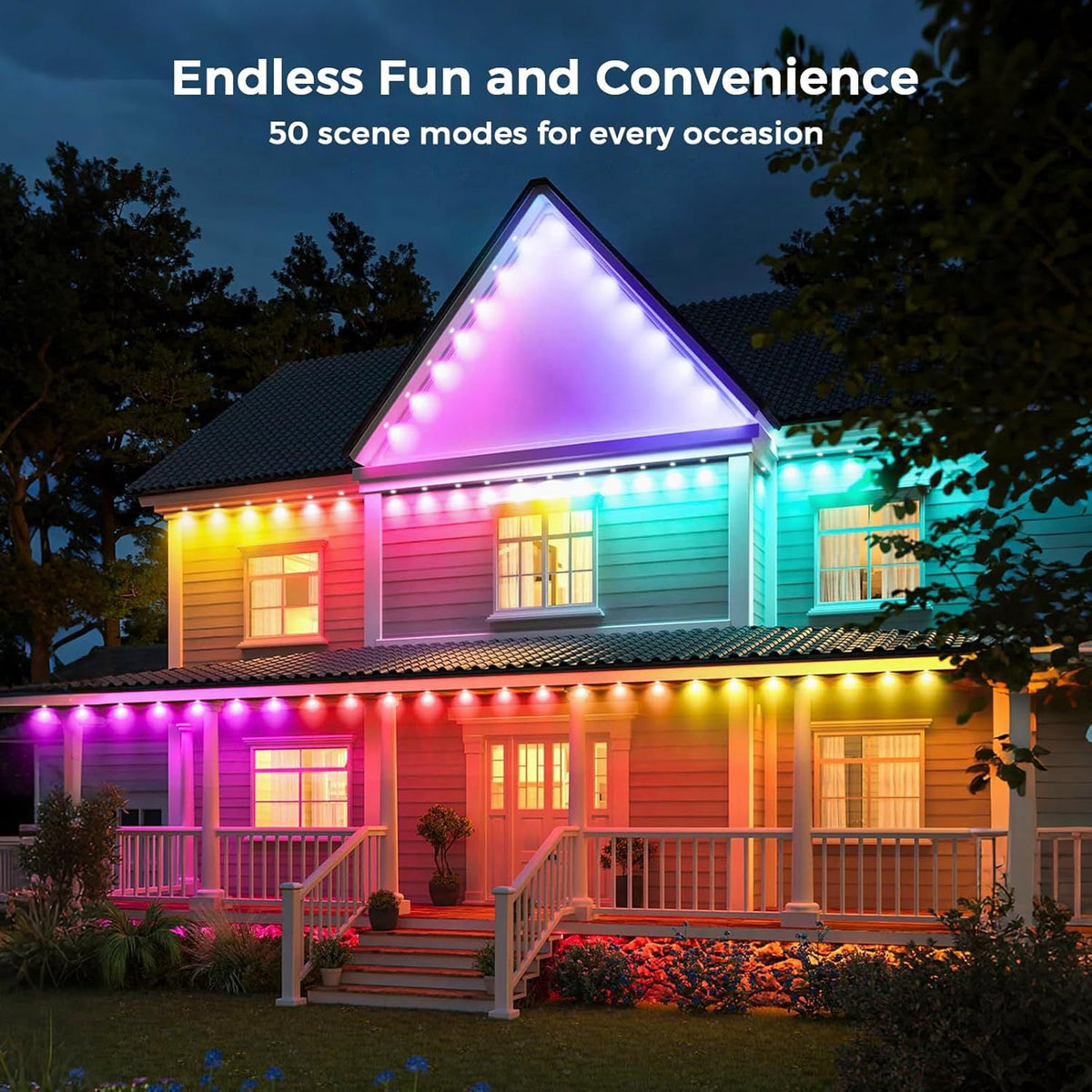 Permanent Christmas Outdoor Lights 98ft Smart RGBW Outdoor Eaves String Light with 36 LED Lights 16 Million Colors APP/Remote Control IP67 Waterproof Roof Lights for Halloween Christmas Party Decor