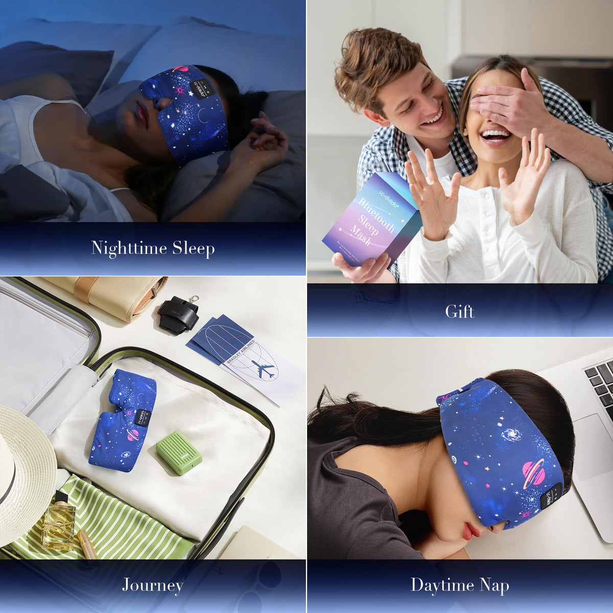 LC-dolida Sleep Mask with Bluetooth Headphones  Silk Eye Mask for Sleeping Side Sleepers  5.4 Bluetooth Silk Sleep Mask Headphones for Women Men with Thin Speaker  Blackout  Cooling  Comfort