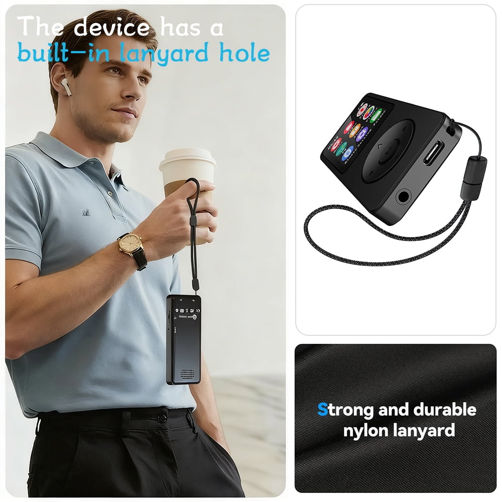 Upgrade MP3 Player with Bluetooth and 64GB Hi-Fi Music Player with Built-in Speaker Earphones Voice-Activated Recording MP3 Players with FM/E-Book/Video Supports up to 128GB for Kids Running Walking