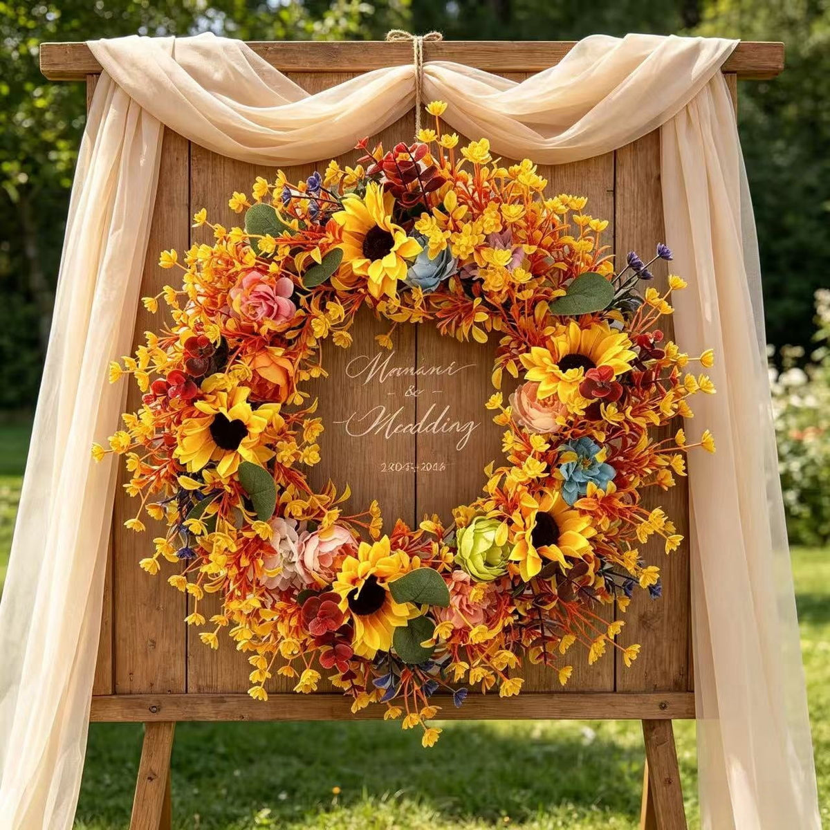 Fall Wreath Thanksgiving Decorations-18inch Fall Wreath with Sunflower Maple Leaf for Front Door - Autumn Wreath Artificial Wreaths with Flower for Thanksgiving Halloween Harvest Festival Home Decor