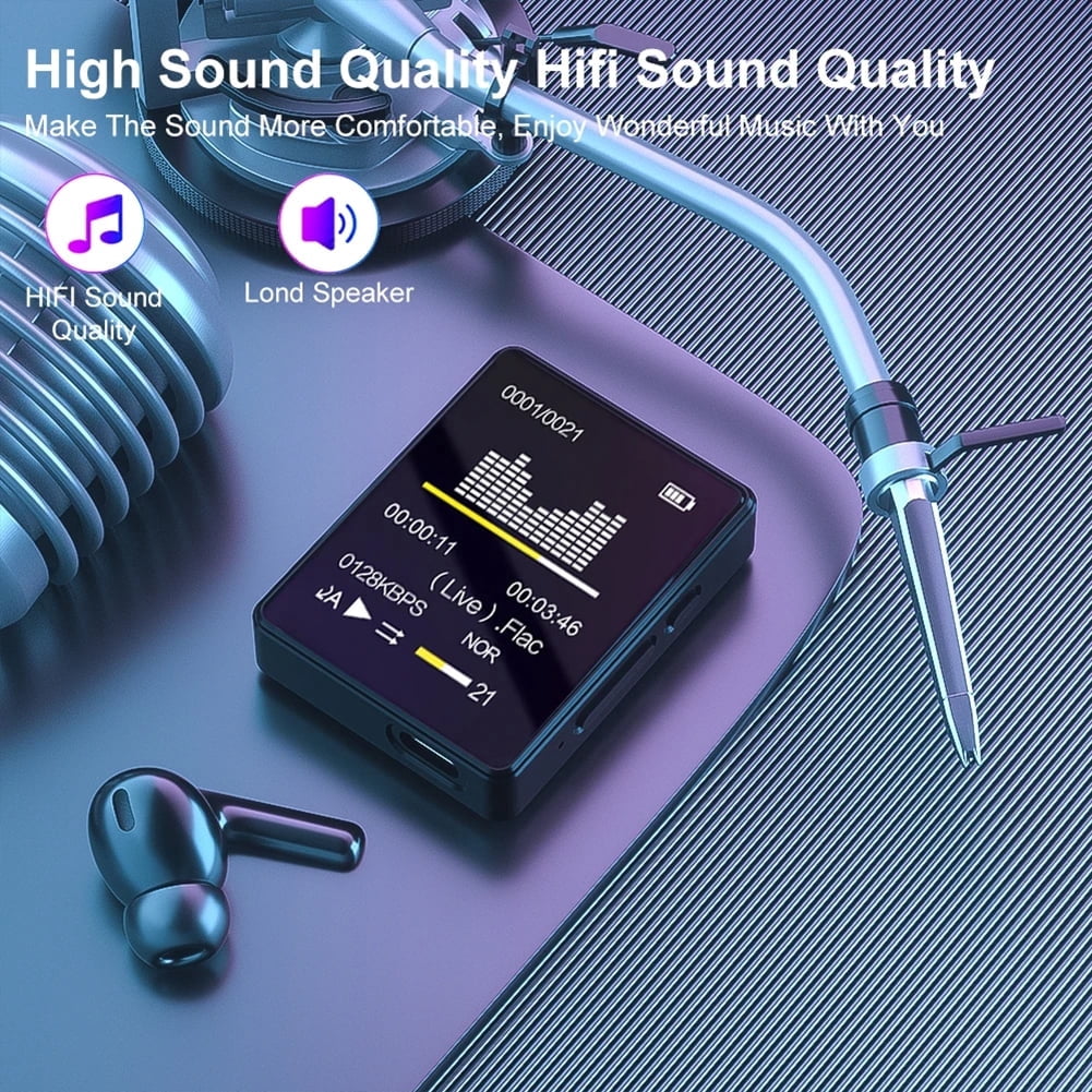 MP3 Player Mini Digital Walkmen Portable MP4 Bluetooth Stereo Speaker HiFi Music Player Multifunction Recording Alarm Clock Video Playback Photo Album Supports up to 128GB for Kids Running Walking