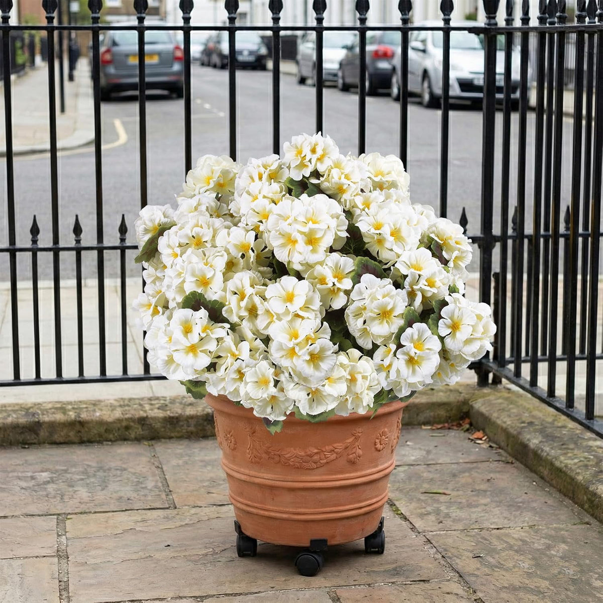 XEAZON Artificial Fake Flowers for Outdoors Decoration 6 Bundles Silk Geraniums Flower UV Resistant Look Real Faux Plants for Spring Summer Garden Porch Patio Window Box Balcony Planters Home Decor