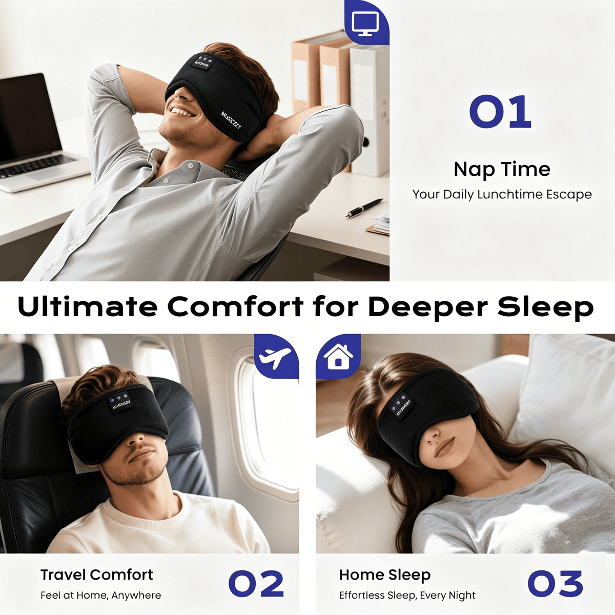 MUSICOZY Sleep Headphones Bluetooth 5.4 Headband Sleeping Eye Mask for Mom Women Men Wireless Music Earbuds Earphones for Side Sleepers Built-in HD Speakers Cool Gadgets Office Travel Meditation Gift