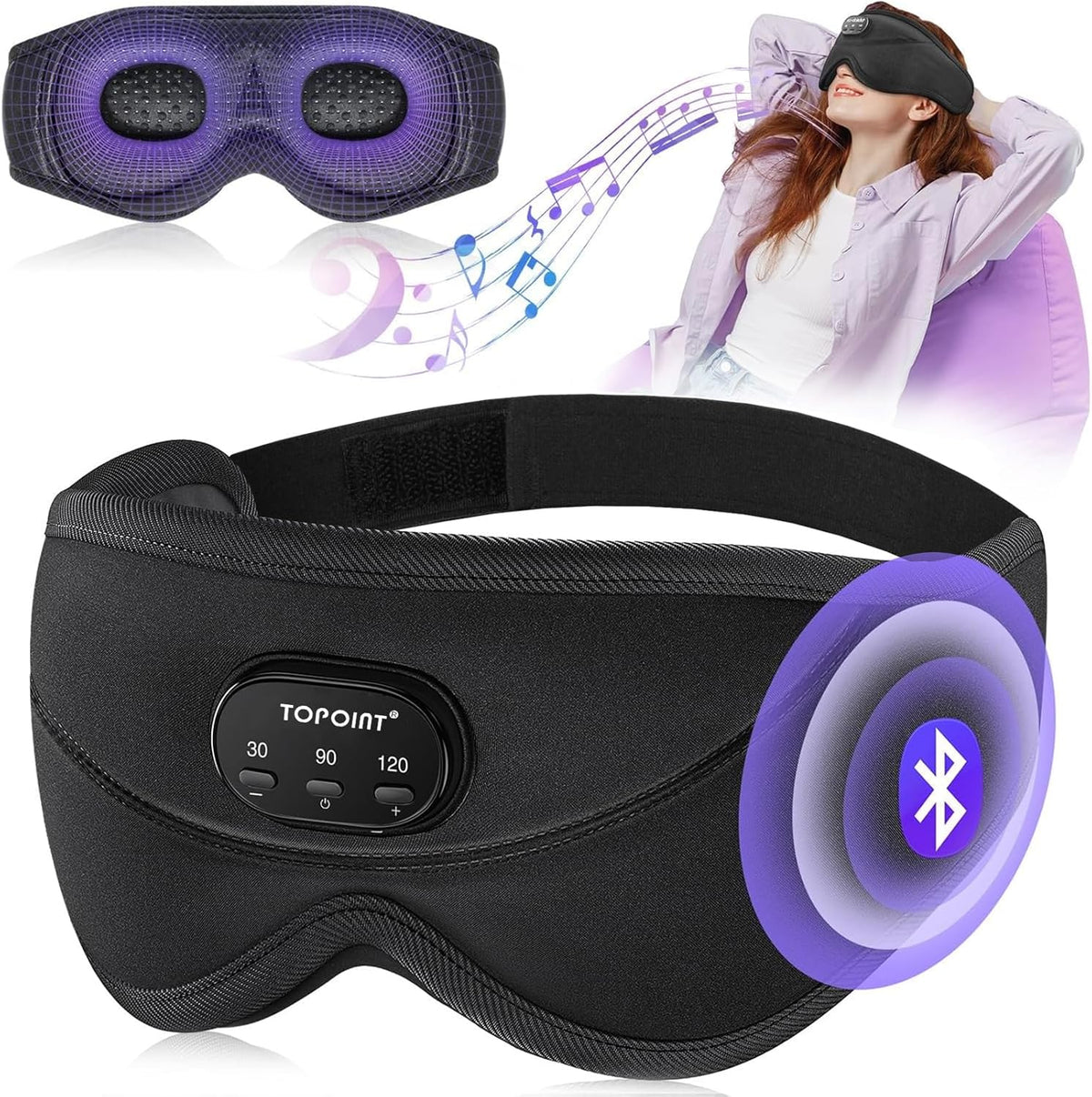 Sleep Mask with Bluetooth Headphones  3D Eye Mask for Sleep Headphones with White Noise  Total Blackout  5.4 Bluetooth  Timer  14 Hours for Women Men  Travel  Meditation  Nap