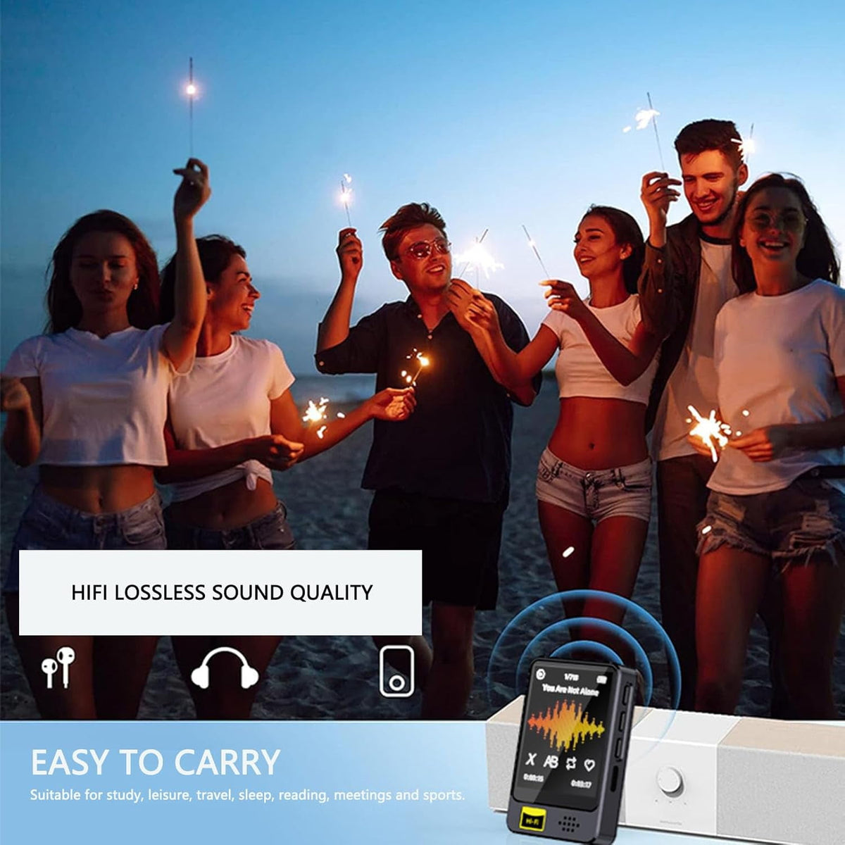 MUSICOZY MP3 Player with Bluetooth 64GB Music Player with Built-in HD Speaker Calendar Alarm Clock Touch Screen FM Radio Voice Recorder Hifi Sound E-Book function MP3 MP4 Player with Earphones