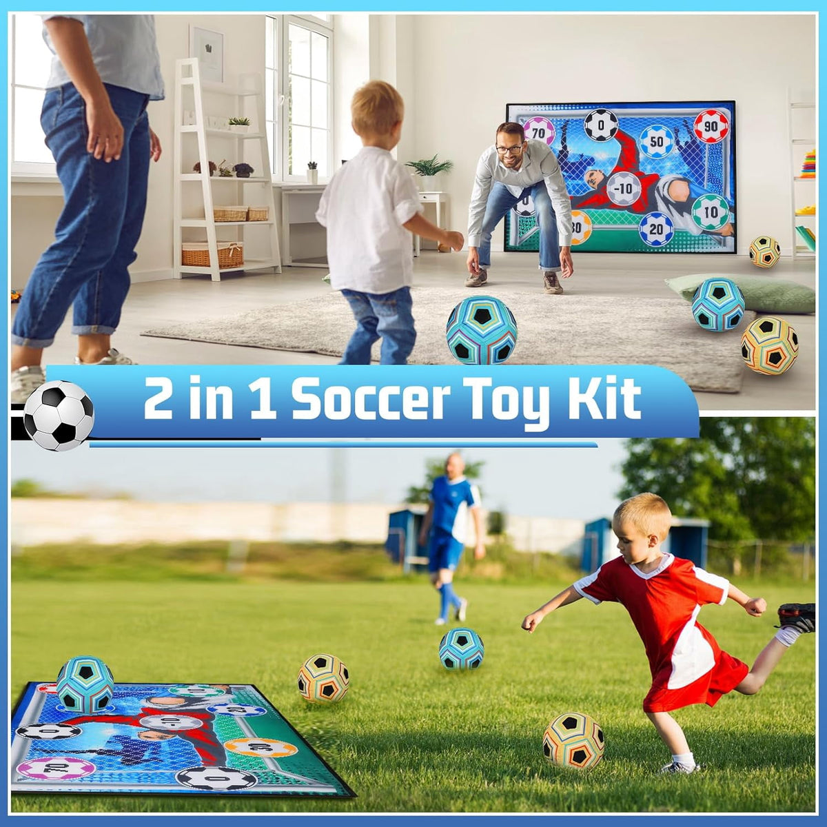 CEDQ Toy Soccer Ball Game Set for Boys and Girls Kids Sports Toys Indoor Outdoor Backyard Toss Soccer Goal Game with 2 Balls 1 Flannel Target Soccer Toys for 3-5 6-8 8-12 Years Old Kids Birthday Gift