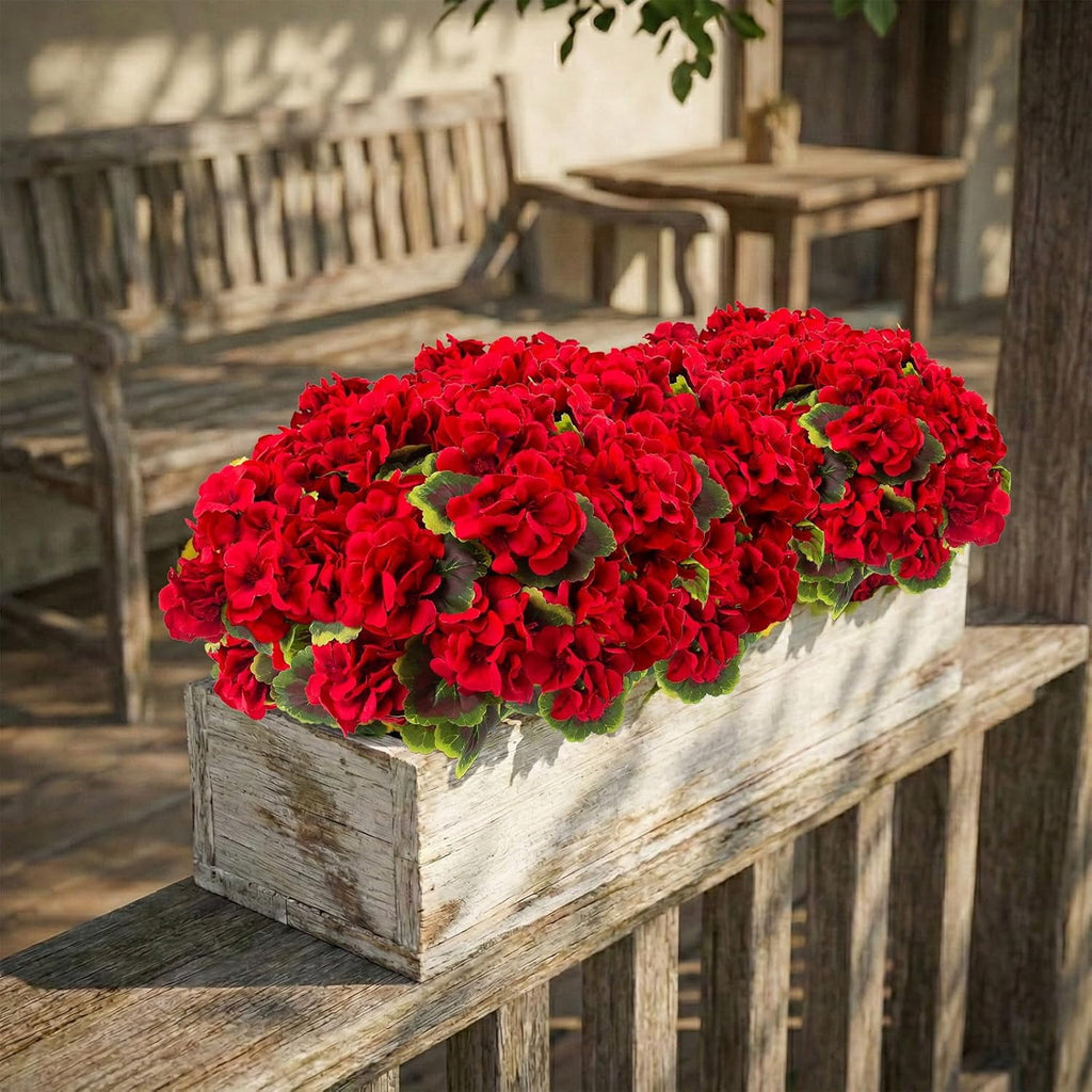 XEAZON Artificial Fake Flowers for Outdoors Decoration 6 Bundles Silk Geraniums Flower UV Resistant Look Real Faux Plants for Spring Summer Garden Porch Patio Window Box Balcony Planters Home Decor