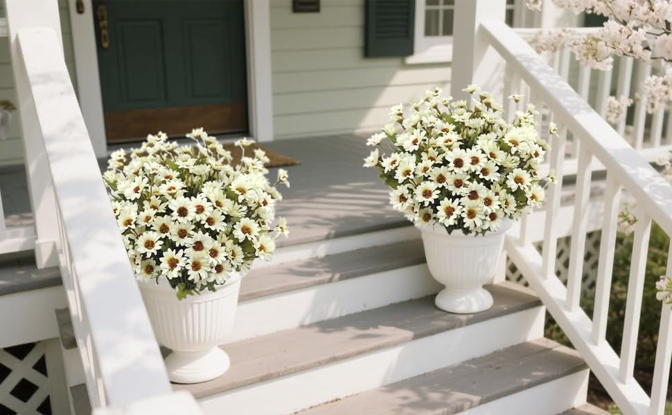 5-Pack Artificial Fall Flowers Fake Lifelike Mums for Outdoors UV Resistant Silk Daisy Floral Faux Mum Plants Fake Bushes for Year-Round Porch Garden Yard Porch Patio Decor Home Decor Indoor Outside
