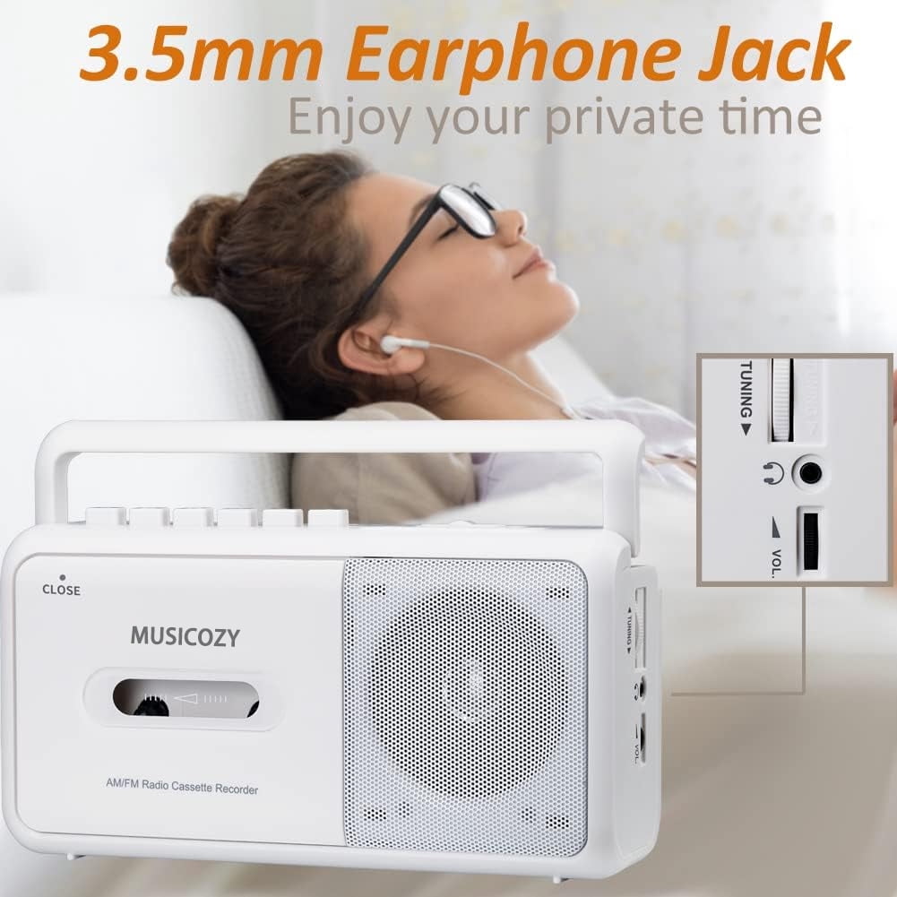 Portable Cassette Player with AM/FM Radio Bluetooth Casette Tape Player Recorder with Headphone Jack Cassette Boombox for Home and Travel Elderly Gift Audio to Cassette Converter AC/Battery Power