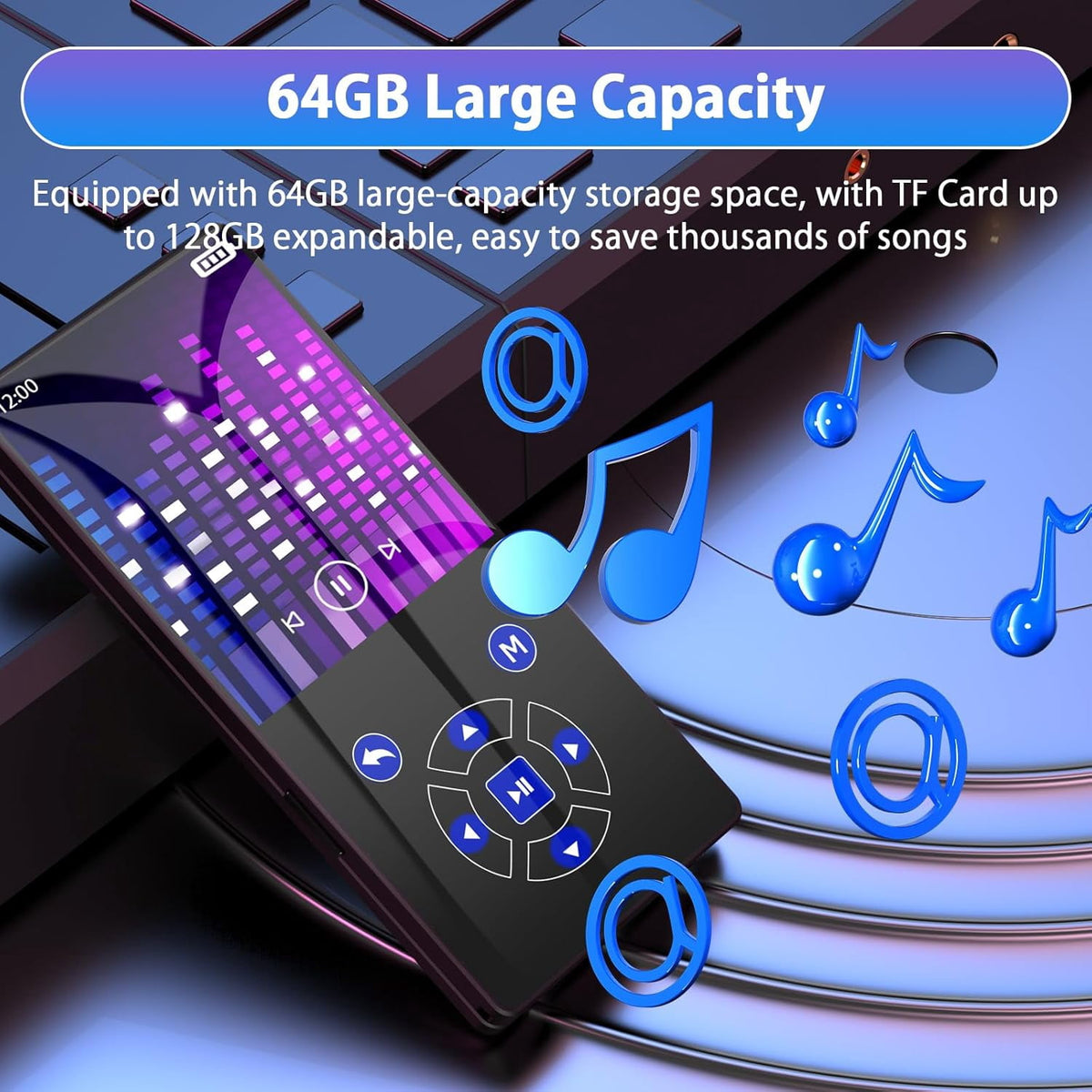 MUSICOZY 32GB MP3 Player Touch Screen Earphone Portable Digital Music Player Lossless HiFi Audio MP3 MP4 Player Support FM Radio/Video/Recorder/E-Book Supports up to 128GB for Studying Running