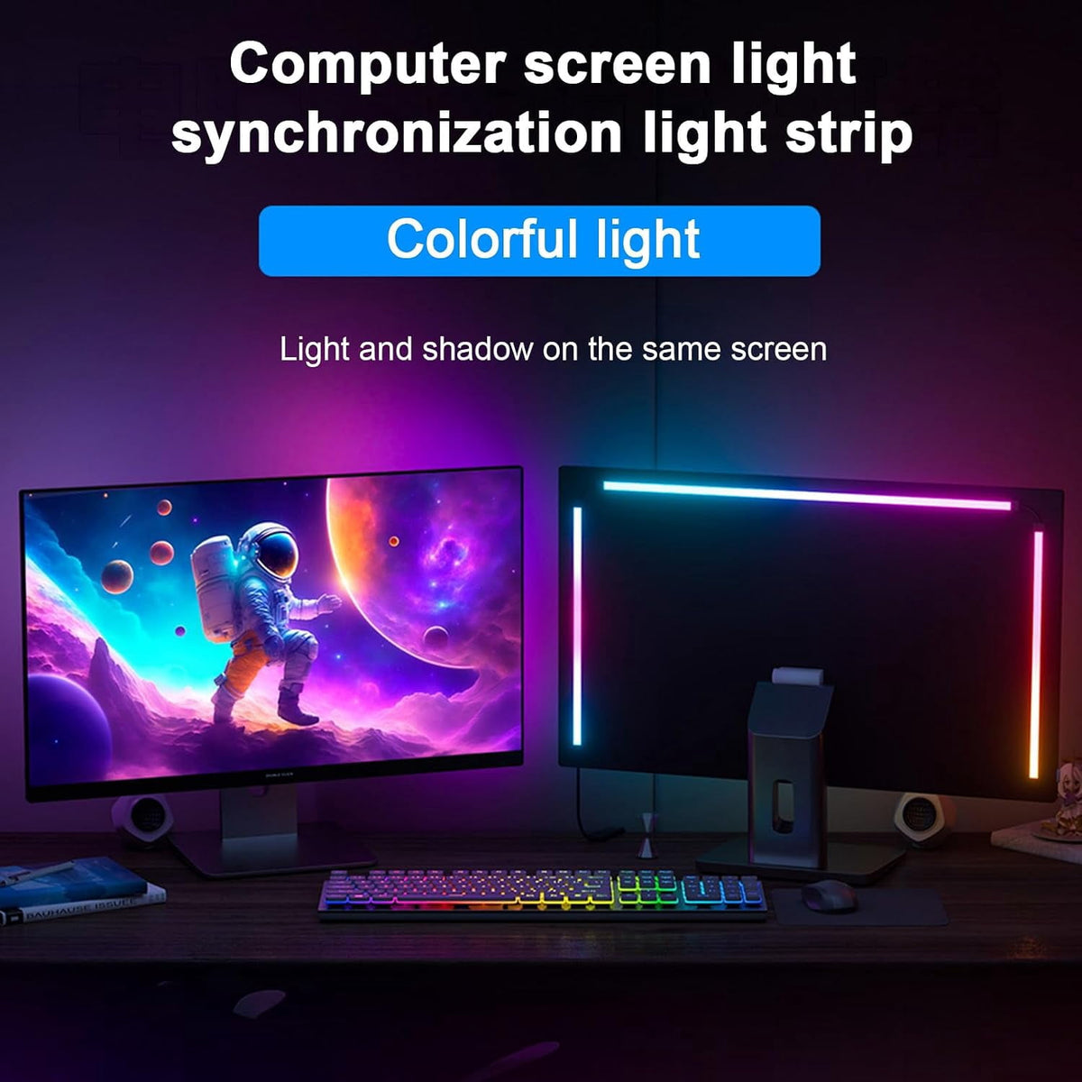 MUSICOZY LED Monitor Backlights for PC & Mac RGB Phantom Strip Lights that Sync with Screen Color or Music Computer Light Bar Behind Monitor LEDs for Desk Gaming USB Port Software Control 27 inch