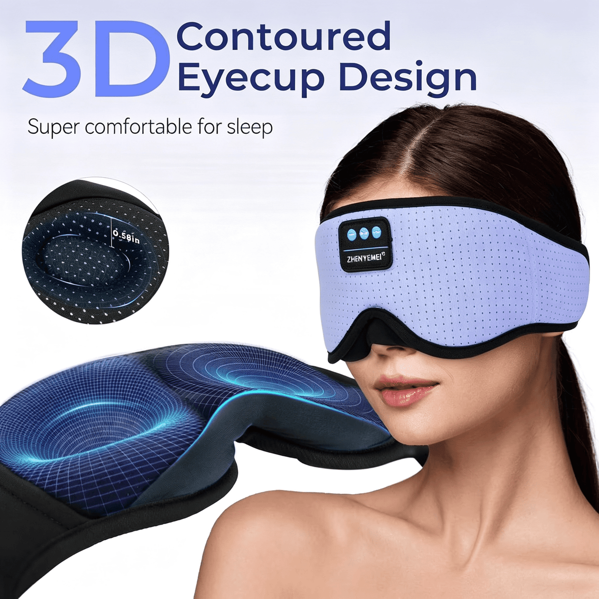 MUSICOZY White Noise Sleep Mask Headphones with 16 Soothing Sounds Bluetooth Sleep Mask 3D Wireless Music Sleeping Headphones for Side Sleeper Wireless Music Eye Mask with Timer Gifts for Men Women