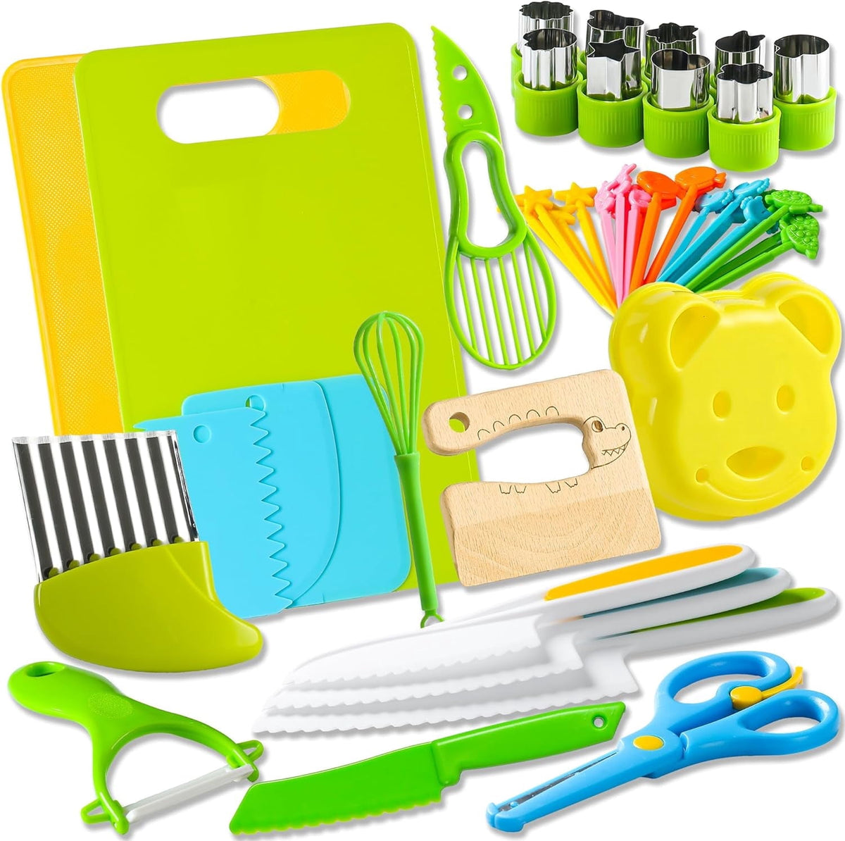 Kids Safe Knife Toys Set Toddler Kitchen Set for Real Cooking 45 PCS Toddler Montessori Kitchen Tool Toy for Girl Boy Age 2-10 Gifts for 2 3 4 5 6 7 8 9 10 Year Old Girl Boy Birthday Christmas