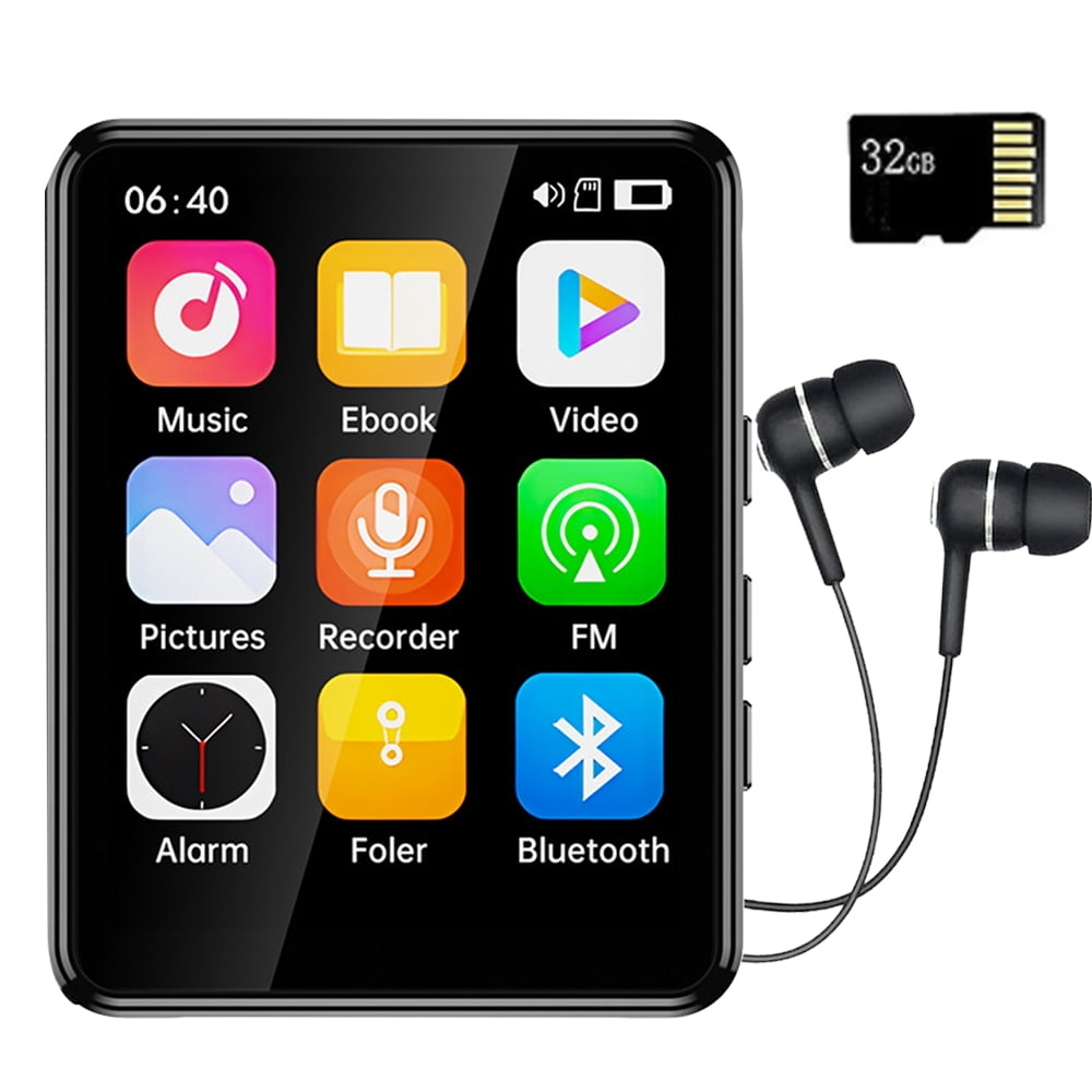 MP3 Player Bluetooth 5.3 32GB Mp3 Music Player with 2.4 Touch Screen Portable Digital Audio Player with HD Speaker FM Radio Sports Music Player Recording Support up 128GB Black