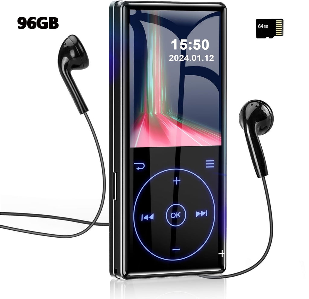 MUSICOZY 96GB MP3 Player with Bluetooth 5.0: Portable Lossless Sound Music Player with HD Speaker 2.4 Screen Voice Recorder FM Radio Touch Buttons 32G Storage+Support up to 64GB for Running Walking